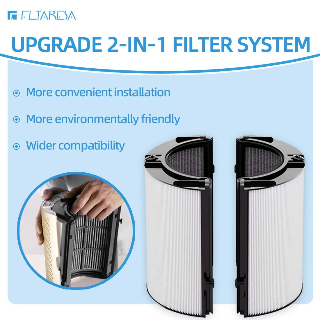 2 Pack Replacement Filter for Dyson Air Purifier TP10 TP7A TP06 TP09 TP07 HP07 HP06 HP09 HP10 PH01 PH02, 2-in-1 360° Combi Glass HEPA & Carbon Filter, #965432-01, for Dyson Pure Cool Hot Fan