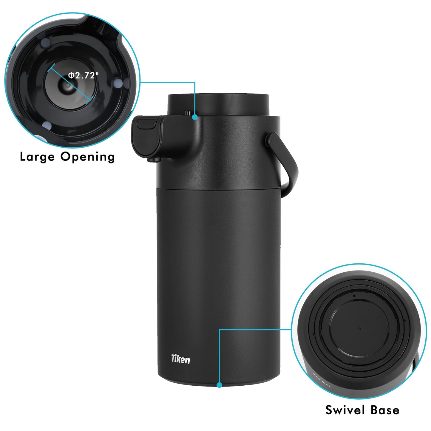 Tiken Airpot Coffee Dispenser with Pump - Coffee Carafes for Keeping Hot - Beverage Dispenser - 135oz/4L Thermal Coffee Carafe for Hot Liquids - Stainless Steel Insulated Coffee Thermos Carafe