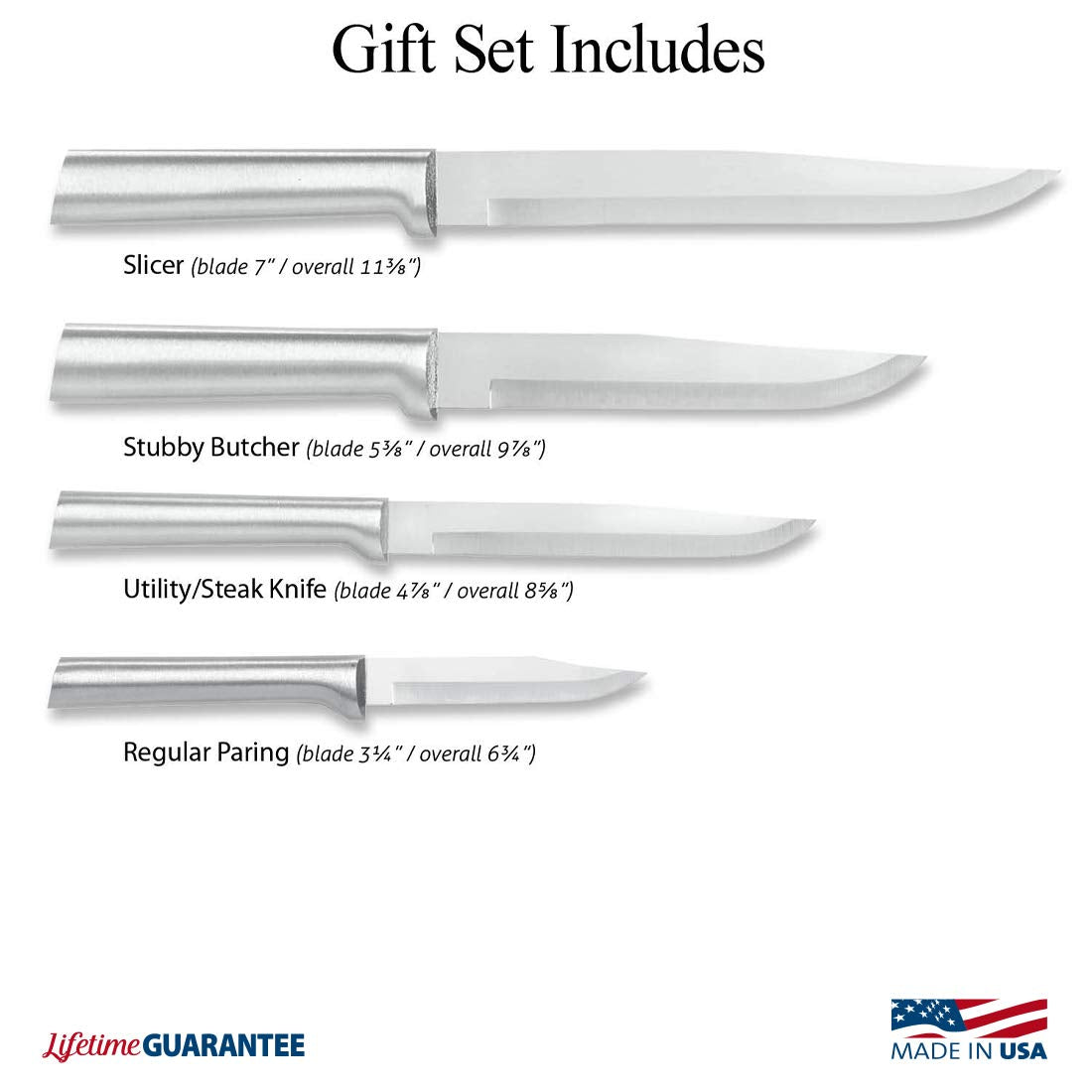 Rada Cutlery Wedding Register Gift Set (S04), 4-Piece Knife Set, Stainless Steel Blades, Silver Handle
