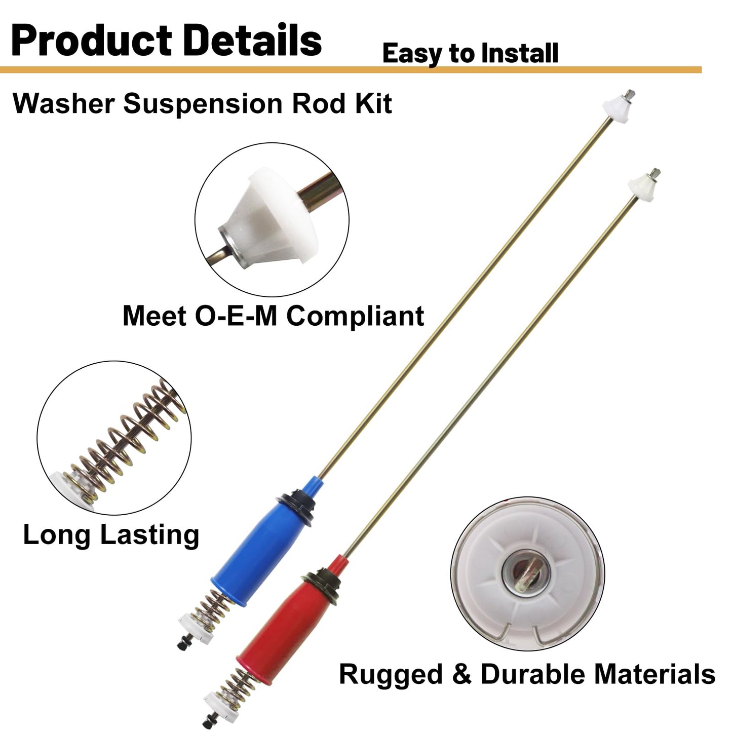WH16X10158 WH16X10159 4PCS Washer Suspension Rod Set Compatible with G-E Hot-point Washer Replace PS3654190 AP5632455 PS3654191 2754602 GTWN2800D2WW HSWP1000M4WW