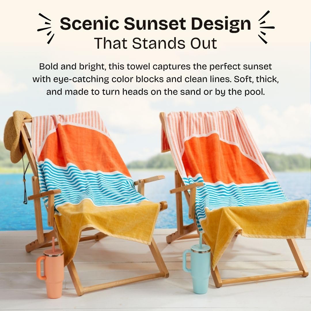 Loon & Lake Luxury Beach Towels Set of 2 - Beach Sunset | 2 Pack 30" x 60" | Crafted from 100% Combed Cotton | Ultra Plush & Super Soft | Rays Collection
