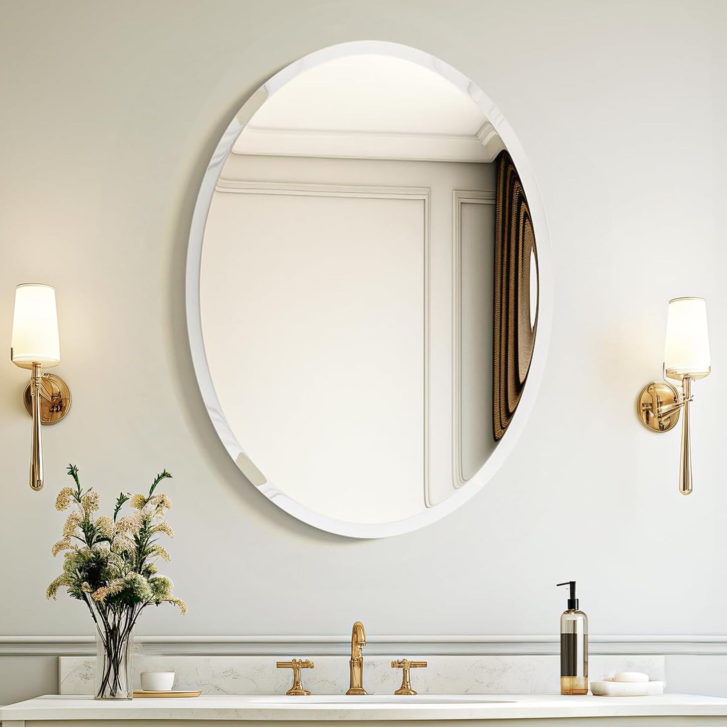 USHOWER Bathroom Mirror for Over Sink, 20x28 Inch Oval Frameless Mirror, Beveled and Polished, Decorative Wall Mirror for Bathroom, Bedroom, Vanity, Entryway, Modern and Elegant