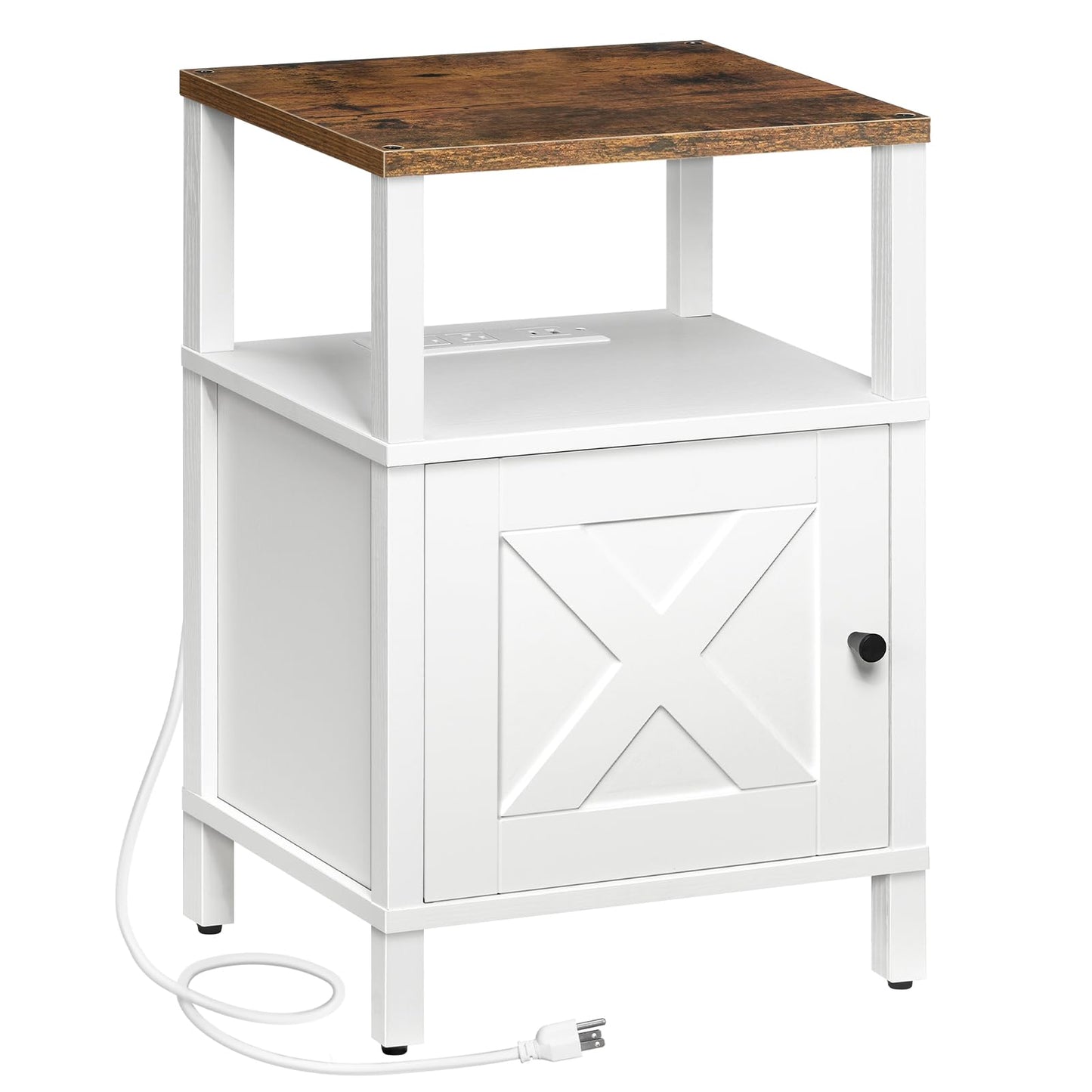 MAHANCRIS Farmhouse Nightstand with Charging Station, White Night Stand End Table with USB, Bedside Table with Storage Cabinet, Modern Side Table for Bedroom, Small Space, Rustic Brown ETRW96E01