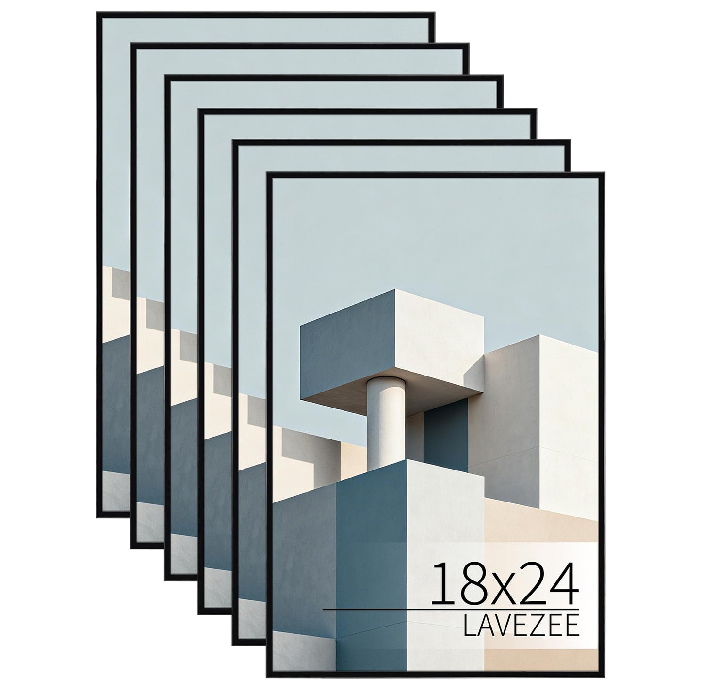 Lavezee 18x24 Poster Frame Black, 6 Packs Lightweight 18 x 24 Poster Frames for Wall Mounting, Display 24x18 Pictures, Posters & Art Prints Vertically or Horizontally