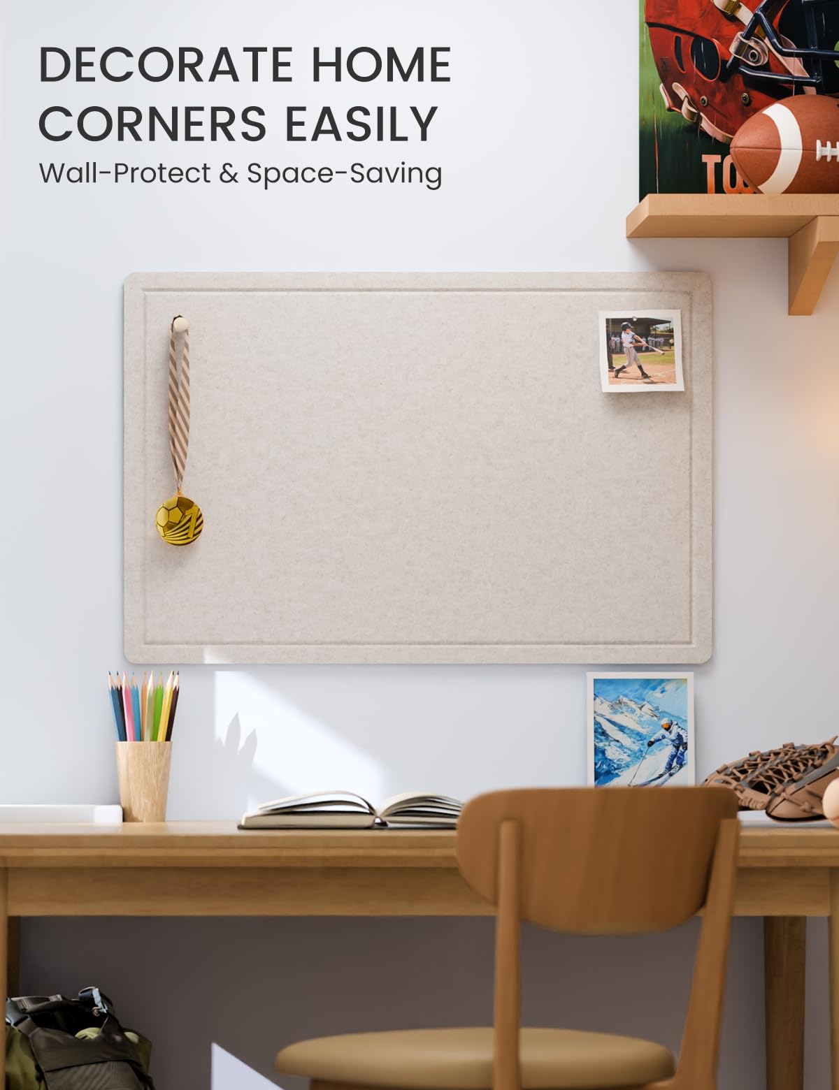Fluxynara Large Bulletin Board, 47.2" x 35.4" Cork Board Alternative with 24 Safe Removable Adhesive Tabs, Foldable Felt Pin Board for Home Office, Classroom, Bedroom,Entryway for Walls—Oatmeal