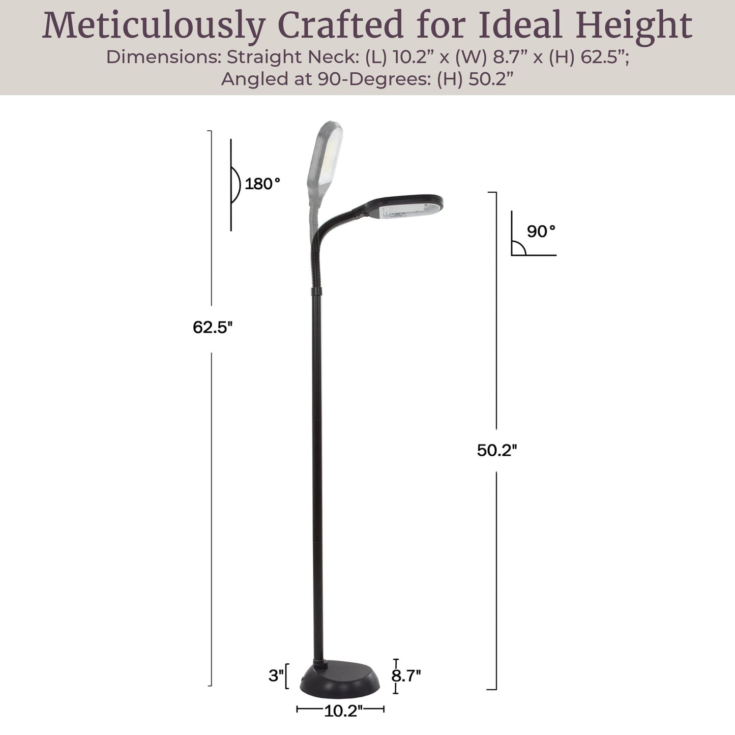Lavish Home Adjustable Floor Lamp for Bedroom - Full Spectrum Natural Sunlight Lamp for Office with Bendable Neck for Reading Light, Craft, Studying, and Esthetician Light - (Black)