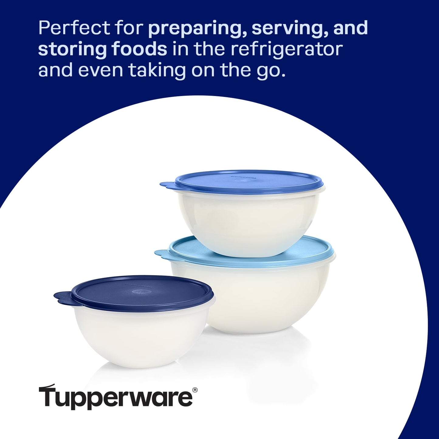 Tupperware Heritage Wonderlier 12 Piece Food Storage Bowl Set in Clear/Blue, Dishwasher Safe and BPA Free (6 Bowls, 6 Lids)