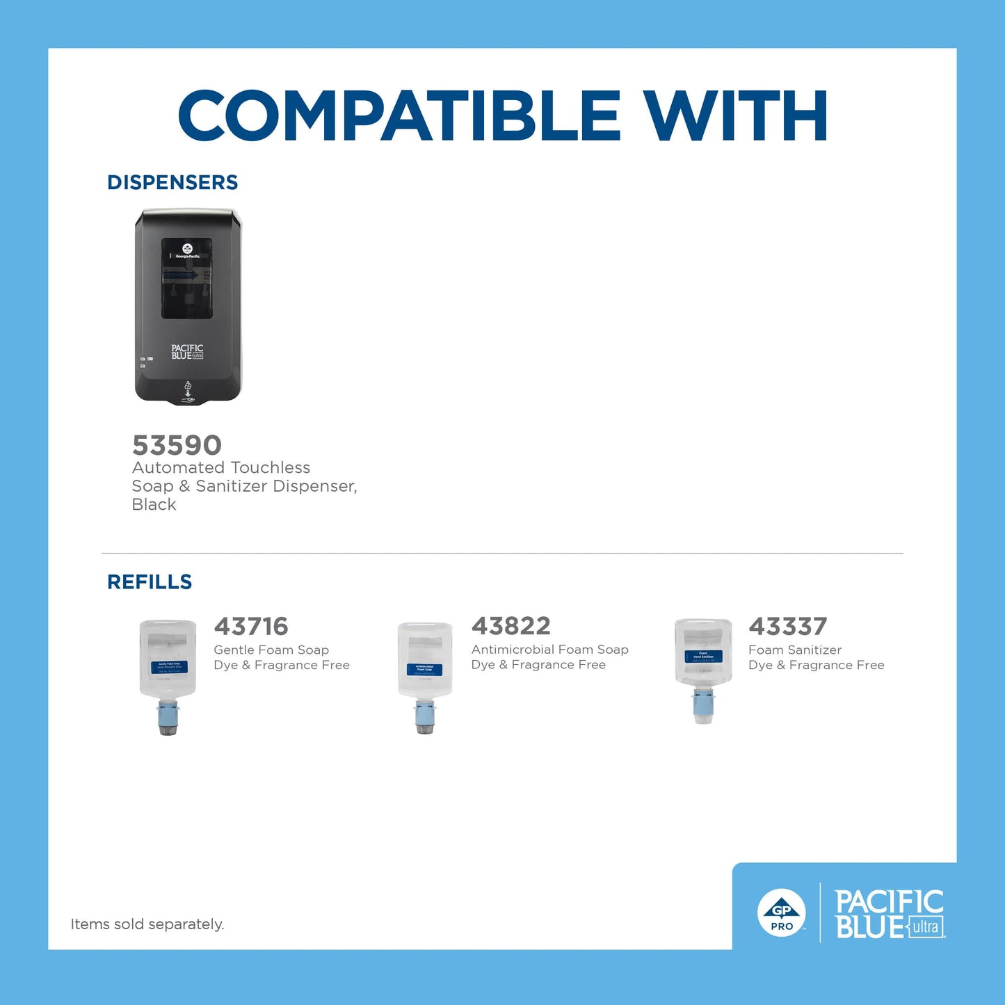 Georgia-Pacific (53590) Pacific Blue Ultra Automated Soap Dispenser, Black, Wall Mounted, Easy To Install & Maintain, Batteries Included