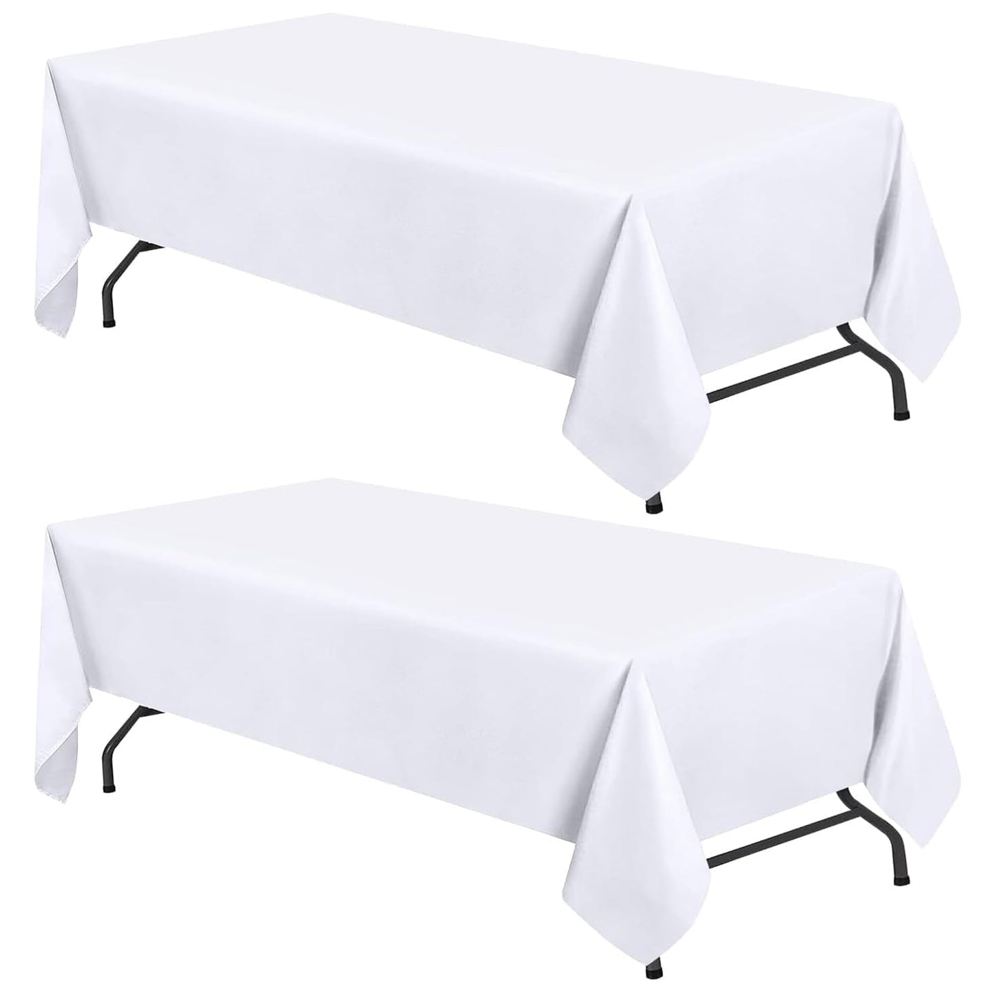 WEALUXE White Table Cloths for 8 Foot Rectangle Tables, 2-Pack, 60x126 inches, Water, Stain and Wrinkle Resistant, 200 GSM Washable Poly Fabric Tablecloths Rectangular, Elegant and Durable