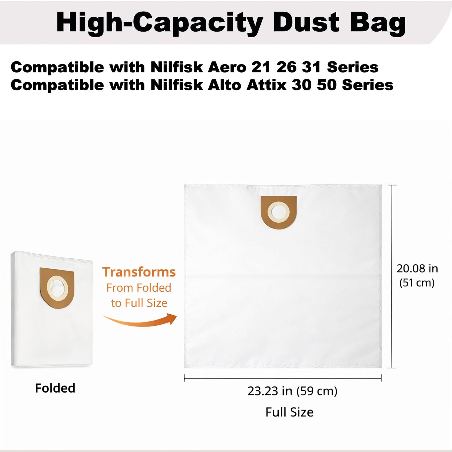 6PCS Replacement Dust Bags Compatible with Nilfisk Alto Aero 26,21,31,Attix 30,50 Vacuum