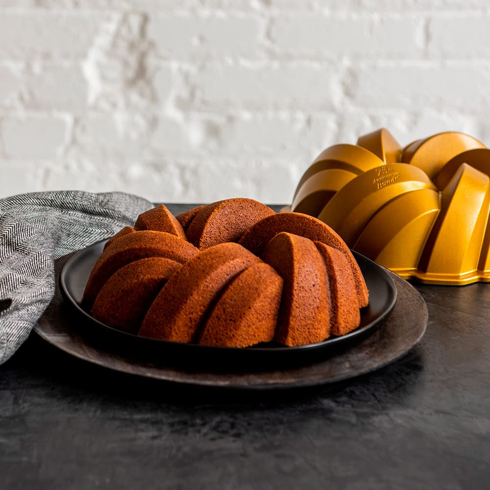 Nordic Ware NW 95577 75th Anniversary Braided Rope Bundt Cake Pan, Gold 12 Cup Capacity