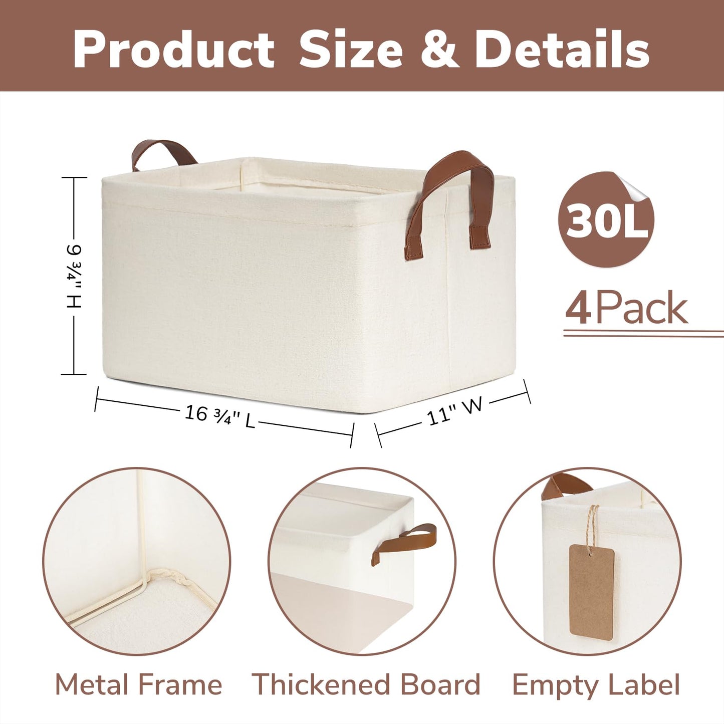 CHICVITA Closet Storage Bins Storage Baskets for Shelves, Baskets for Organizing, Closet Organizers and Storage, Cube Storage Bins, 16 ¾" L x 11" W x 9 ¾" H, Beige, 4-Pack