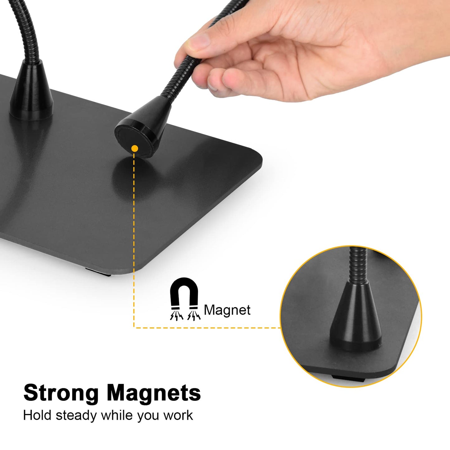 Magnetic Helping Hands Soldering Third Hand, PCB Circuit Board Holder with 3X LED Magnifying Lamp, 360 Hot Air Gun Holder, Extra Large & Heavy Duty Base Plate | Flexible Arms for Soldering Station