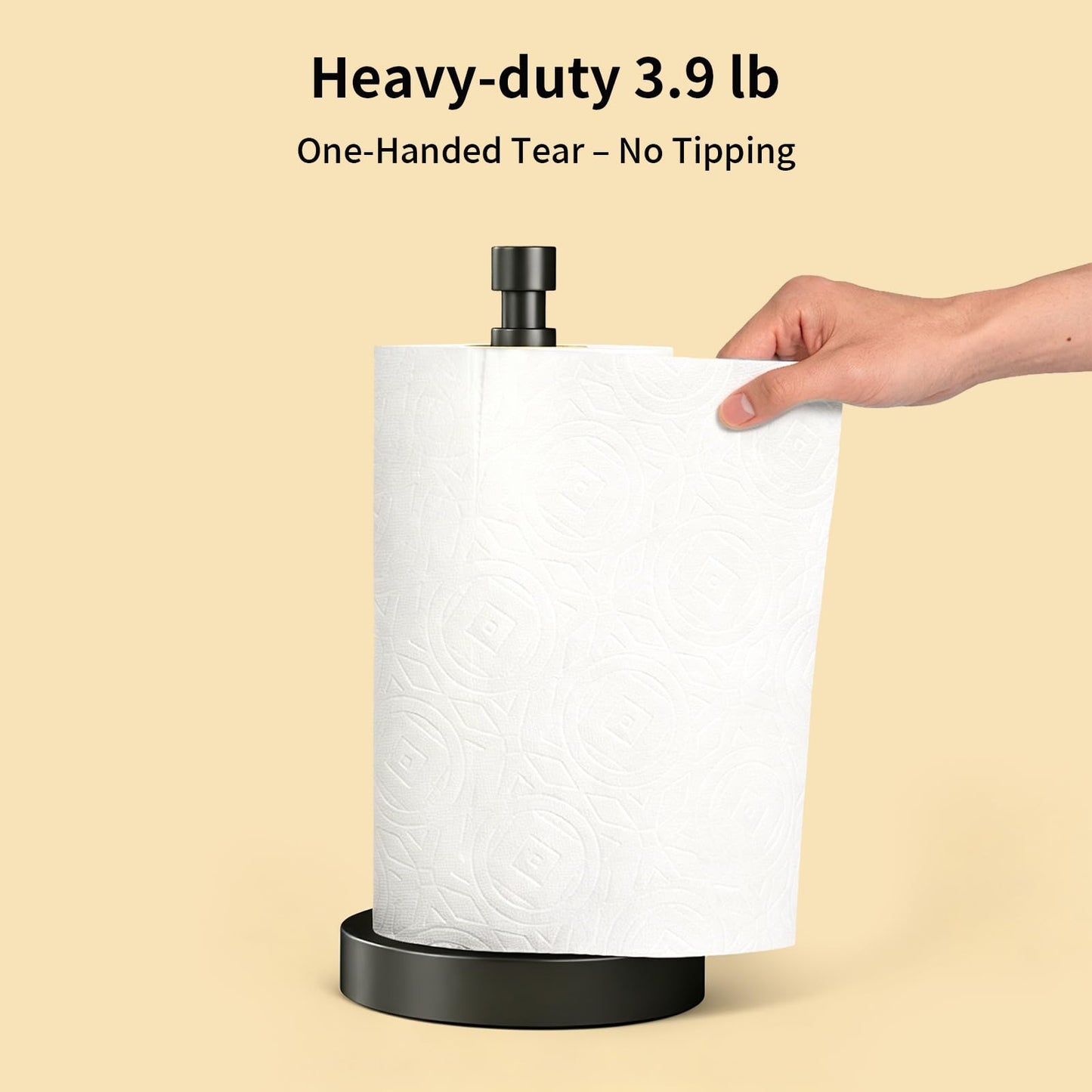 YUMORE Paper Towel Holder Countertop, Black Paper Towel Holder with Weighted Base Non Slip, Standing Paper Towel Roll Holder for Kitchen Bathroom, Stainles Steel (Matte Black)