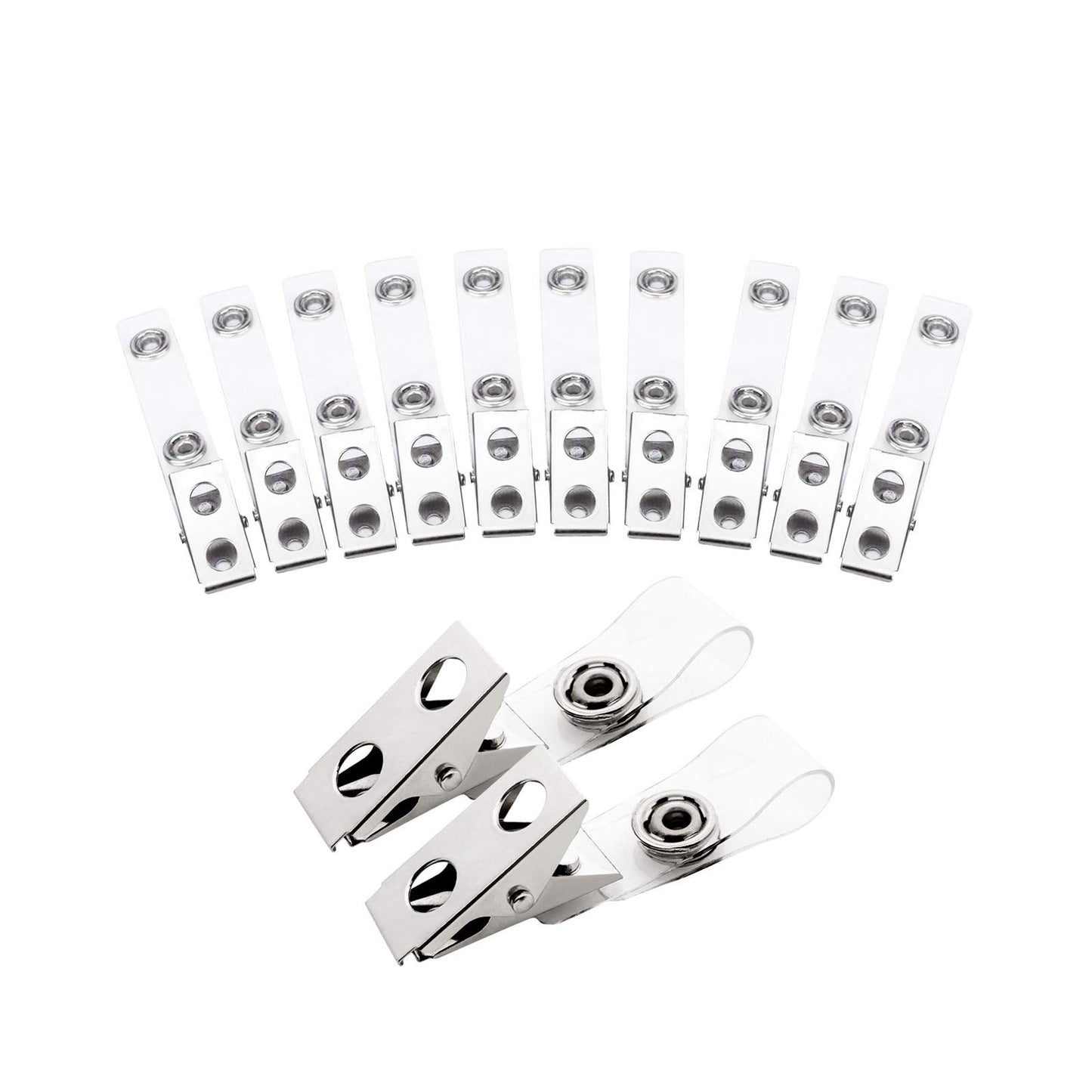 Fushing 300Pcs Metal Badge Clips with Clear PVC Straps for ID Cards and Badge Holders