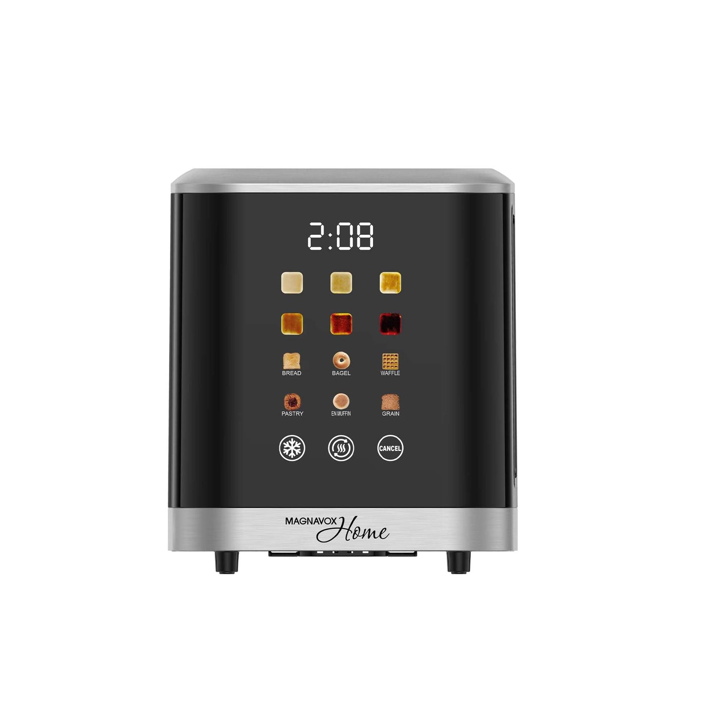 MAGNAVOX HOME, 2 Slice Smart Toaster, Touchscreen, Wide Slot for Bread, English Muffins, Croissants, and Bagels, 5 Adjustable Toast Settings, Cancel and Defrost, 6 Bread Types & Shade Settings