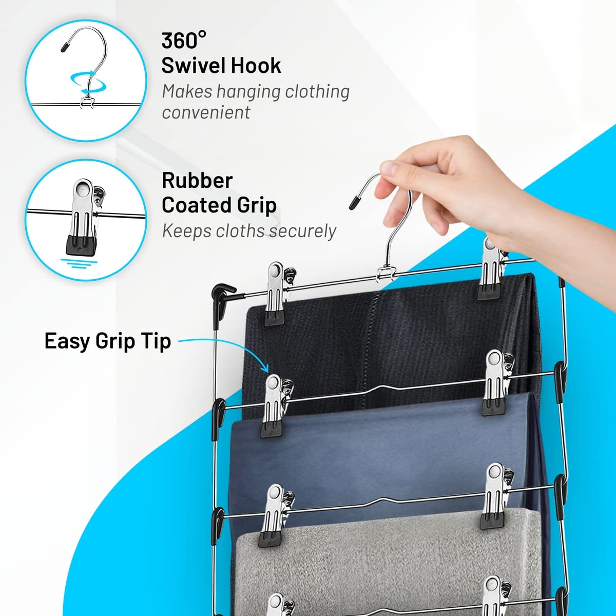 DEILSY™ 5-Tier Skirt Hangers with Clips (3 PK) Pant Space Saving Multiple in one Clothes with Clip Multiple Pants Hanger for Closet Bottom Hangers Metal Hanger with Clips