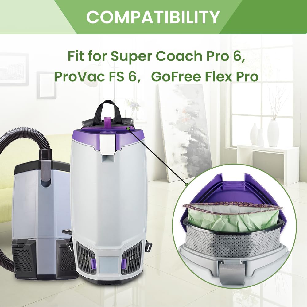 20 Pack 107314 Backpack Vacuum Bags Compatible with ProTeam 6 QT Backpack Vacuum Cleaner，for Super Coach Pro 6, GoFree Flex Pro, ProVac FS 6