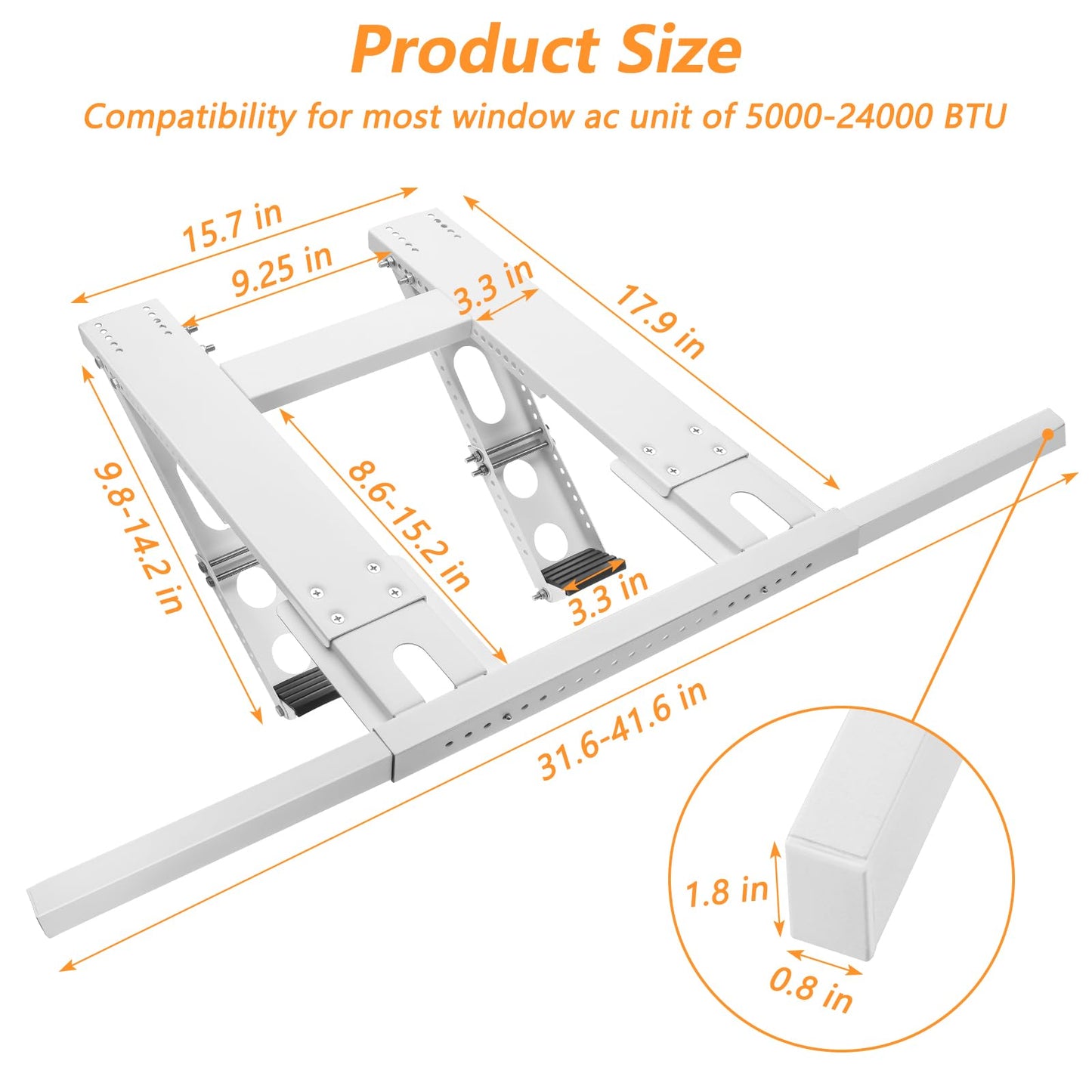 Luxiv No Drill Air Conditioner Support Bracket, Heavy Duty Adjustable Support for 5000-24000 BTU Units, Double Pole Design Fits Single or Double Hung Windows (Regular)