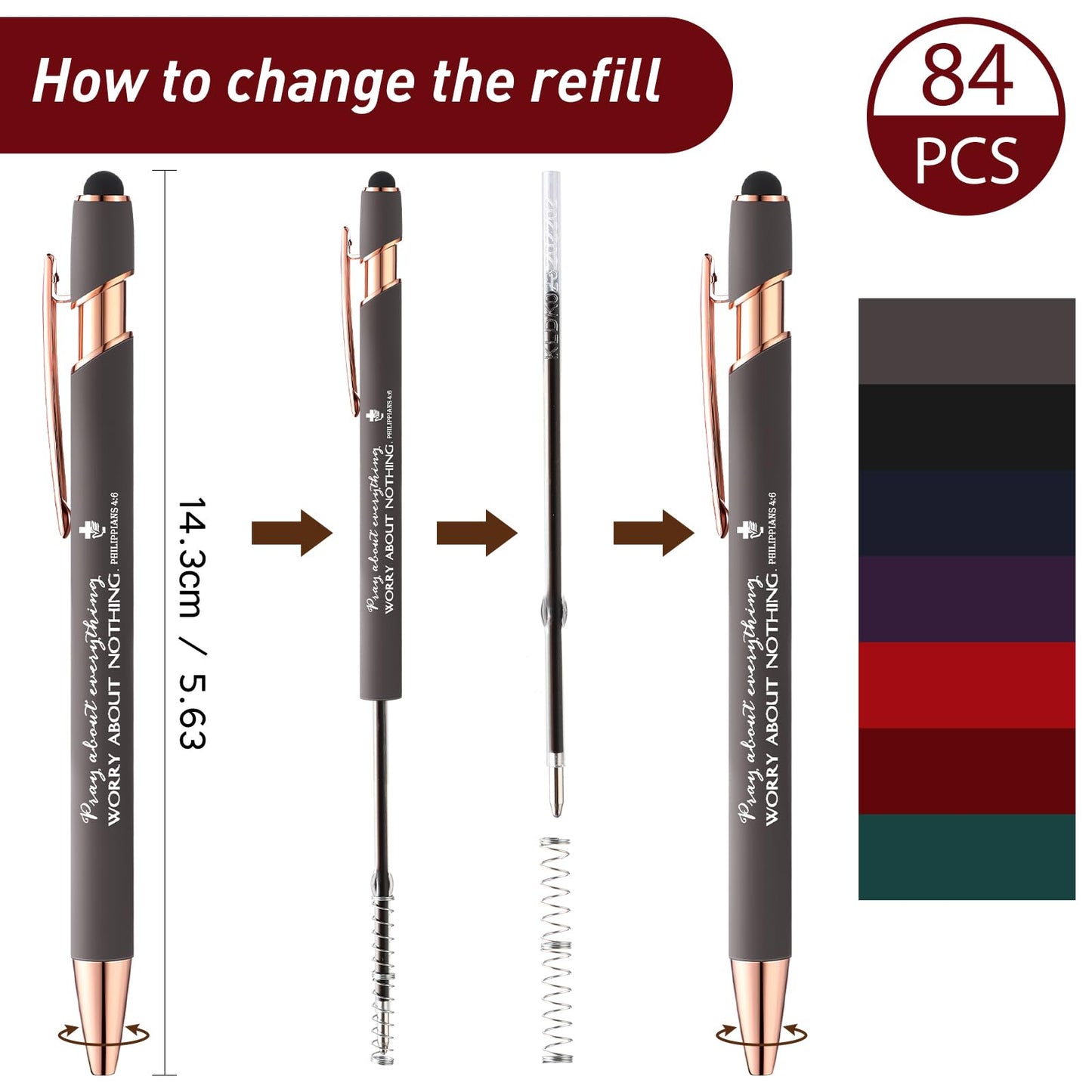Fumete 84 Pcs Christian Pens with Stylus Tip, 7 Color 7 Quote Bible Verse Ballpoint Pen Inspirational Christian Gift Bulk for Fathers Day Religious Gift Men Dad Husband Women Office Church Graduation