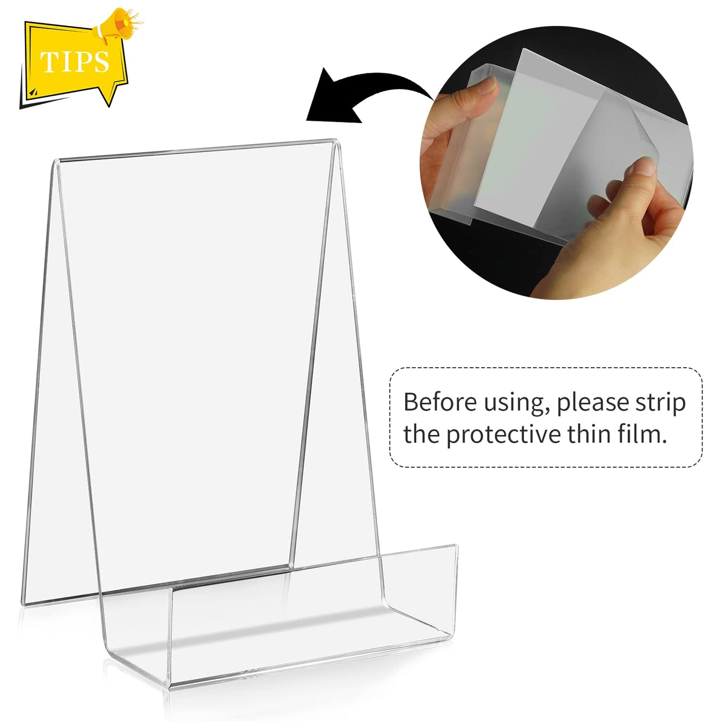 ZOEY Acrylic Book Stand with Ledge Clear Display Easels Plate - 10 Pack Book Holder Easel Stand for Books Display, Music Sheets, Artworks, CD, Tablet Holder (5Large+5Small)