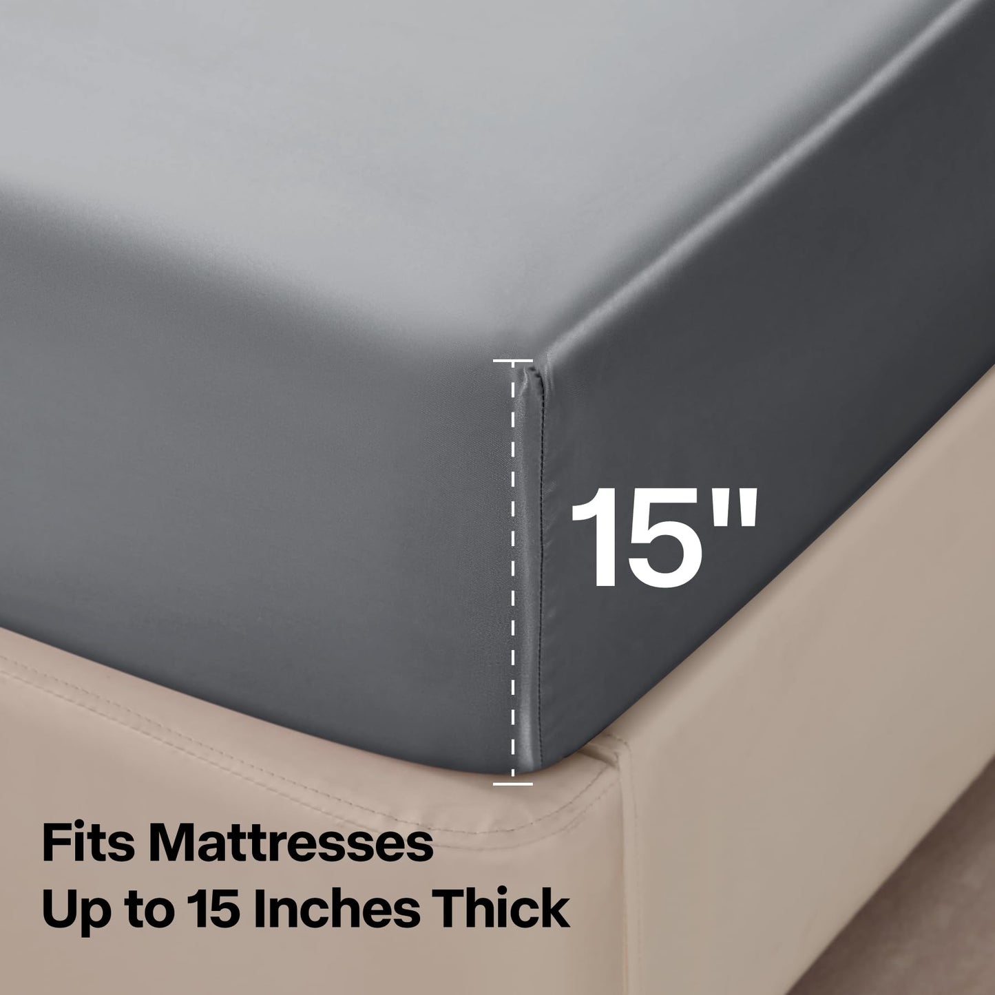BEDELITE King Size Sheets Set, Luxury Soft Dark Grey Satin Sheets for Hair and Skin, Similar to Silk Bed Sheets Set 4 Pieces with 1 Deep Pocket Fitted Sheet, 1 Flat Sheet, and 2 Pillowcases
