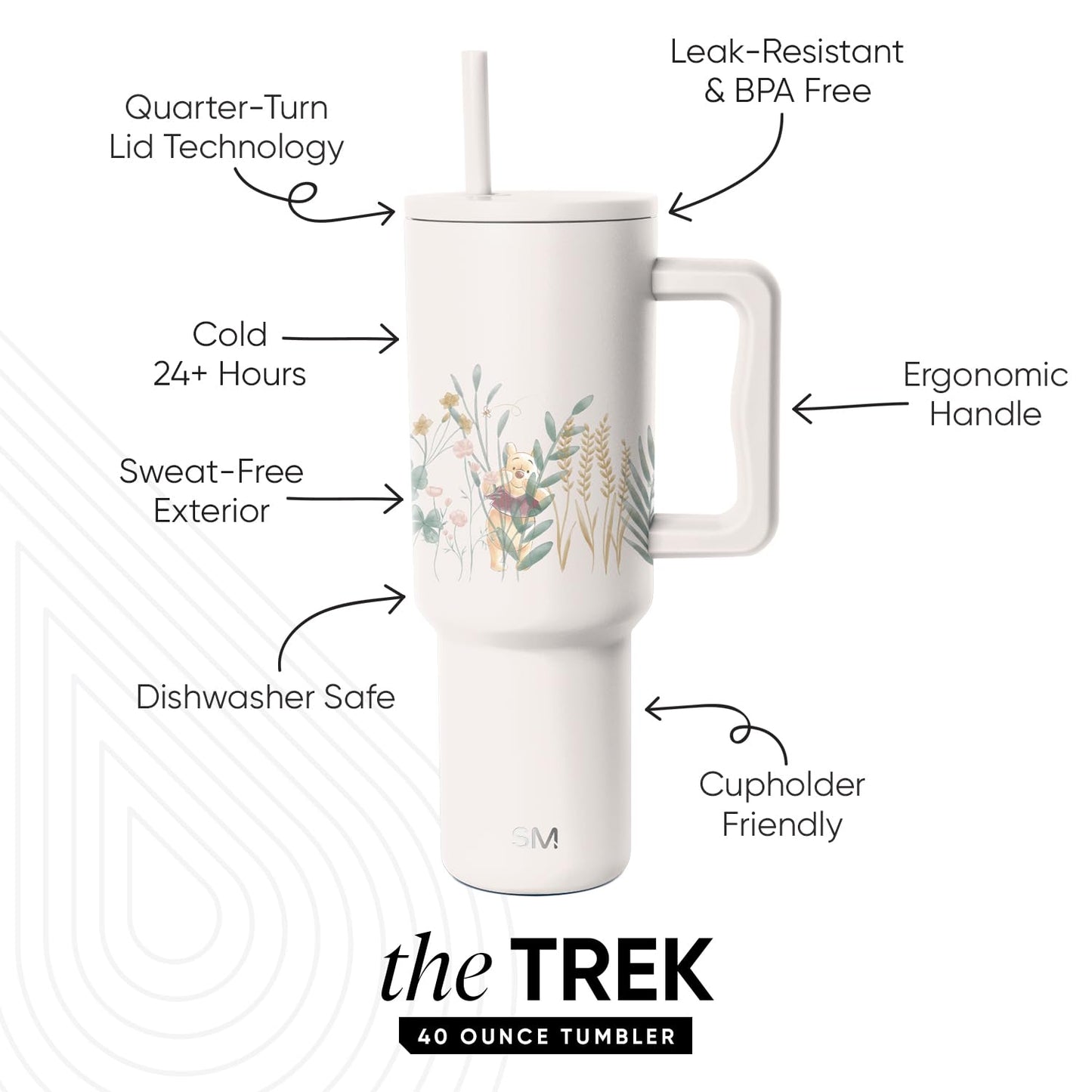 Simple Modern Disney 40 oz Tumbler with Handle & Straw Lid | Insulated Stainless Steel Water Bottle Travel Mug | Gifts for Women Her | Trek Collection | 40oz | Winnie The Pooh in the Wilderness
