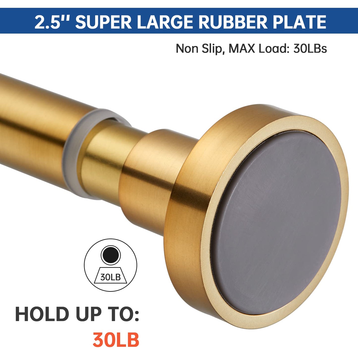 EBOATOP Shower Curtain Rod Tension- No Drill Non-Slip Spring Tension Shower Rod for Window or Bathroom, 43-73 inches Metal Steel, Gold