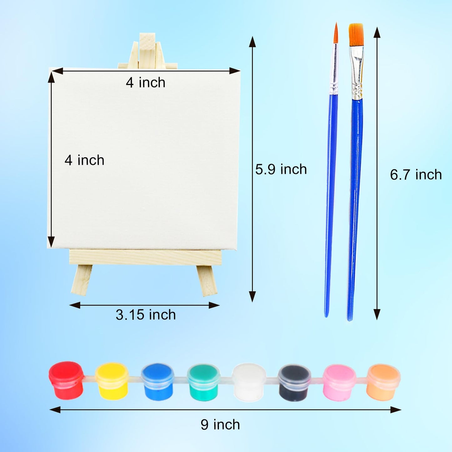 Merkaunis 24 Set Mini Canvas Paint and Easel Set Art Painting Kits Includes 4x4 Inch Canvas Boards,Paint Brushes,8 Colors Acrylic Paint, Art Set Gifts, for Oil Painting Crafts Party