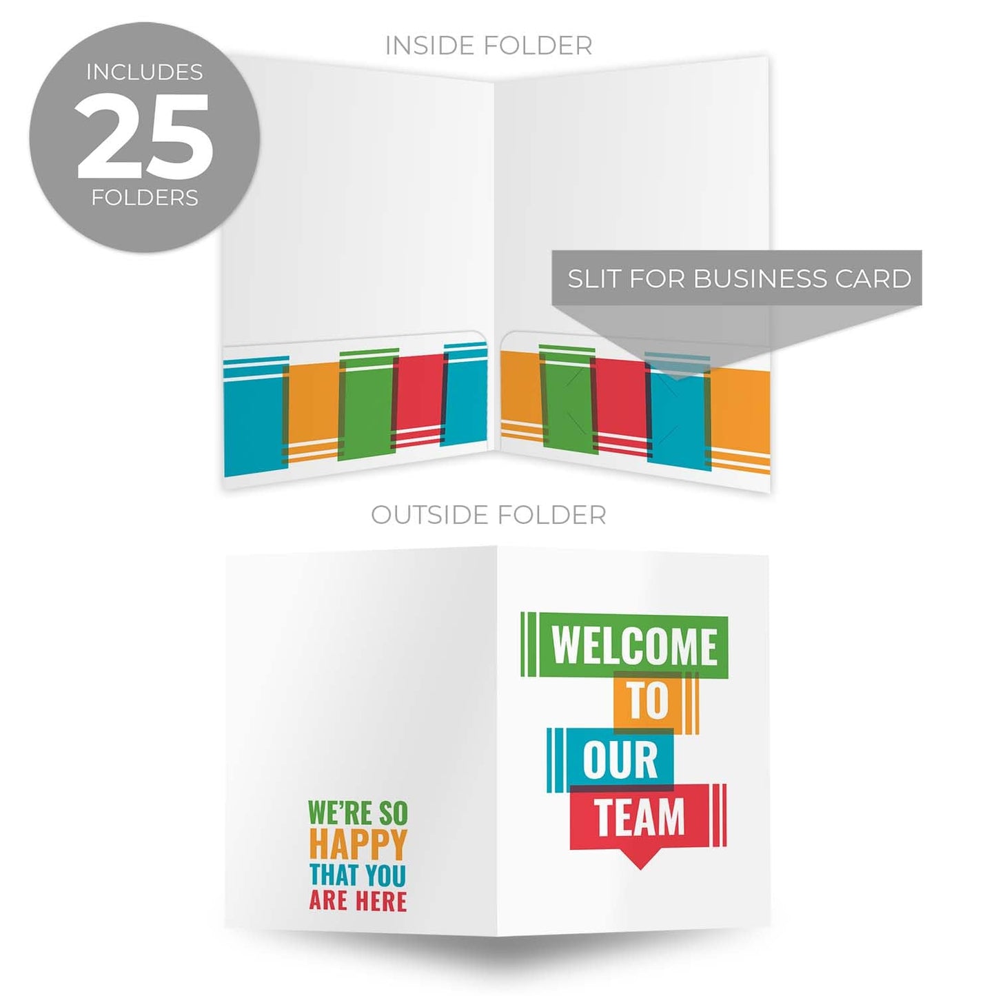 Welcome to Our Team Folders / 25 Colorful Employee Pocket Folders / 9" x 12" New Member Greeting Folder Pack/Made in The USA