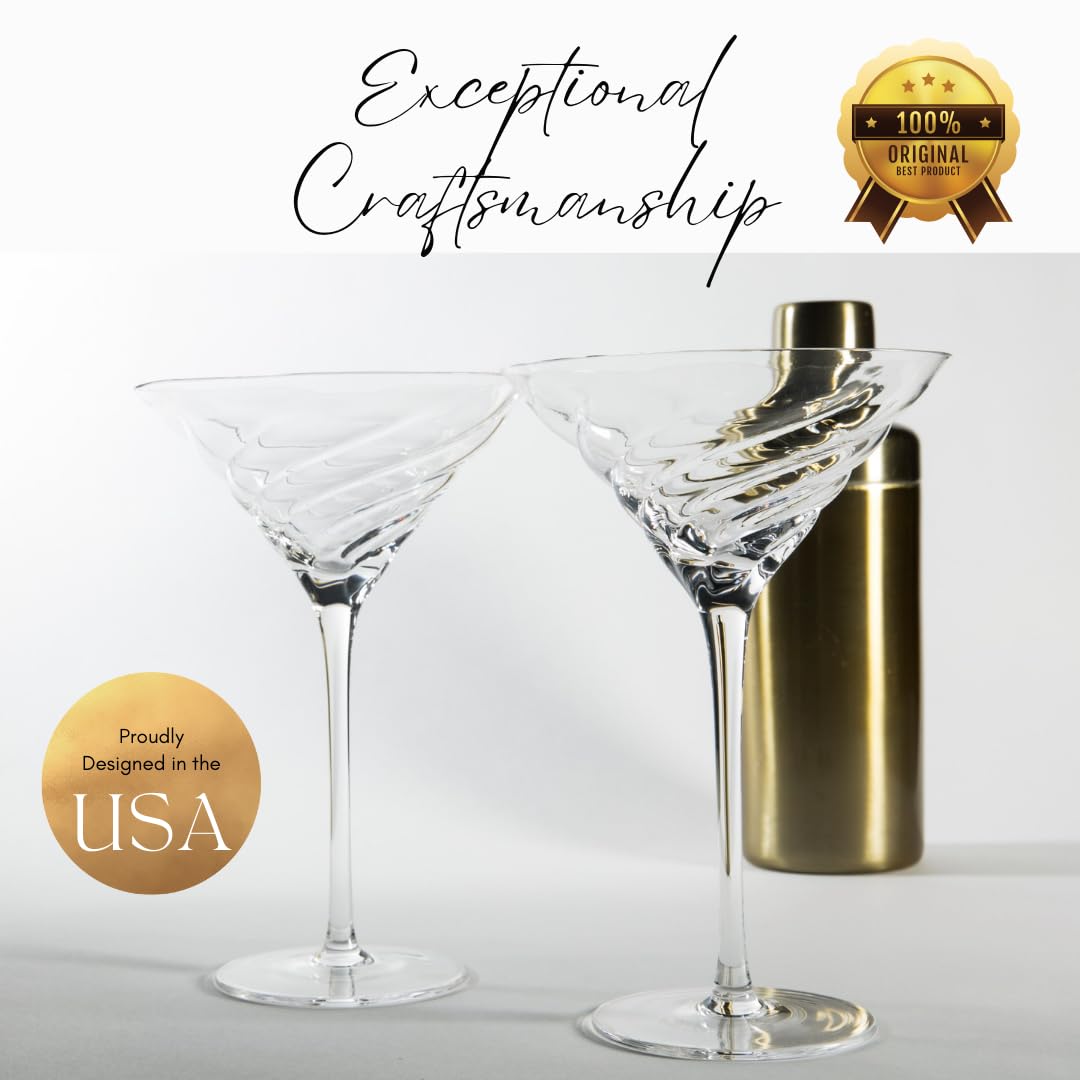 Vortex Martini Glasses Set of 2 – Premium Crystal Cocktail Glasses with Vortex Spiral Design, 8 oz Elegant Barware, Gift-Boxed for Mixologists & Cocktail Enthusiasts