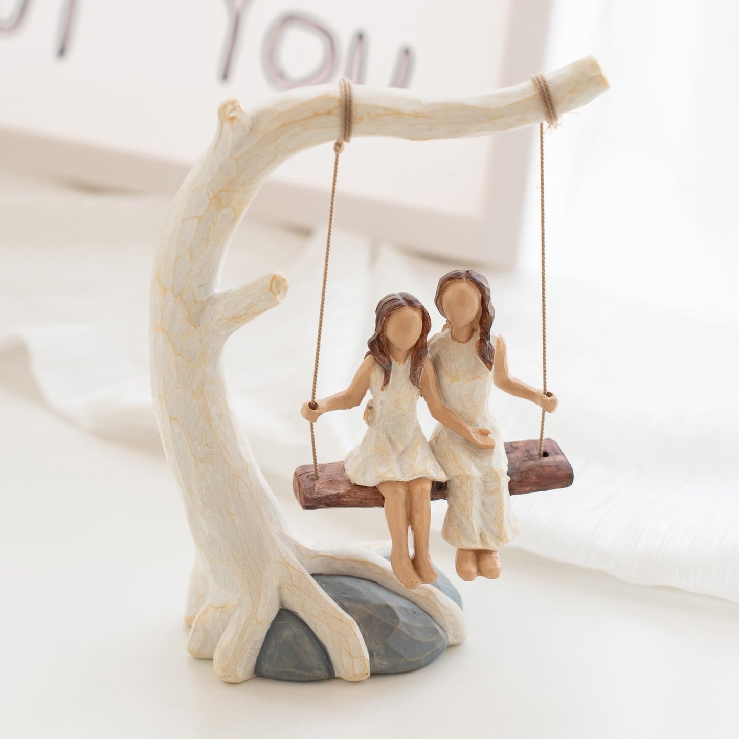 HAPFULLING Swing Statue. Mother Daughter Sculpted Hand-Painted Figurine.Mom Birthday Gift from Daughter