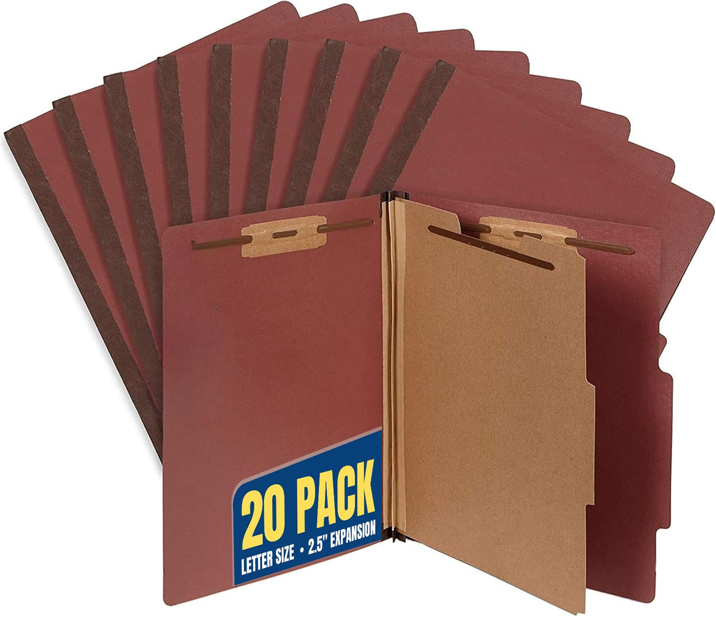 1InTheOffice Classification Folders 2 Dividers Letter Size, Brick Red Pressboard Classification Folders, Letter Size, 2.5 Extension, 20 Pack