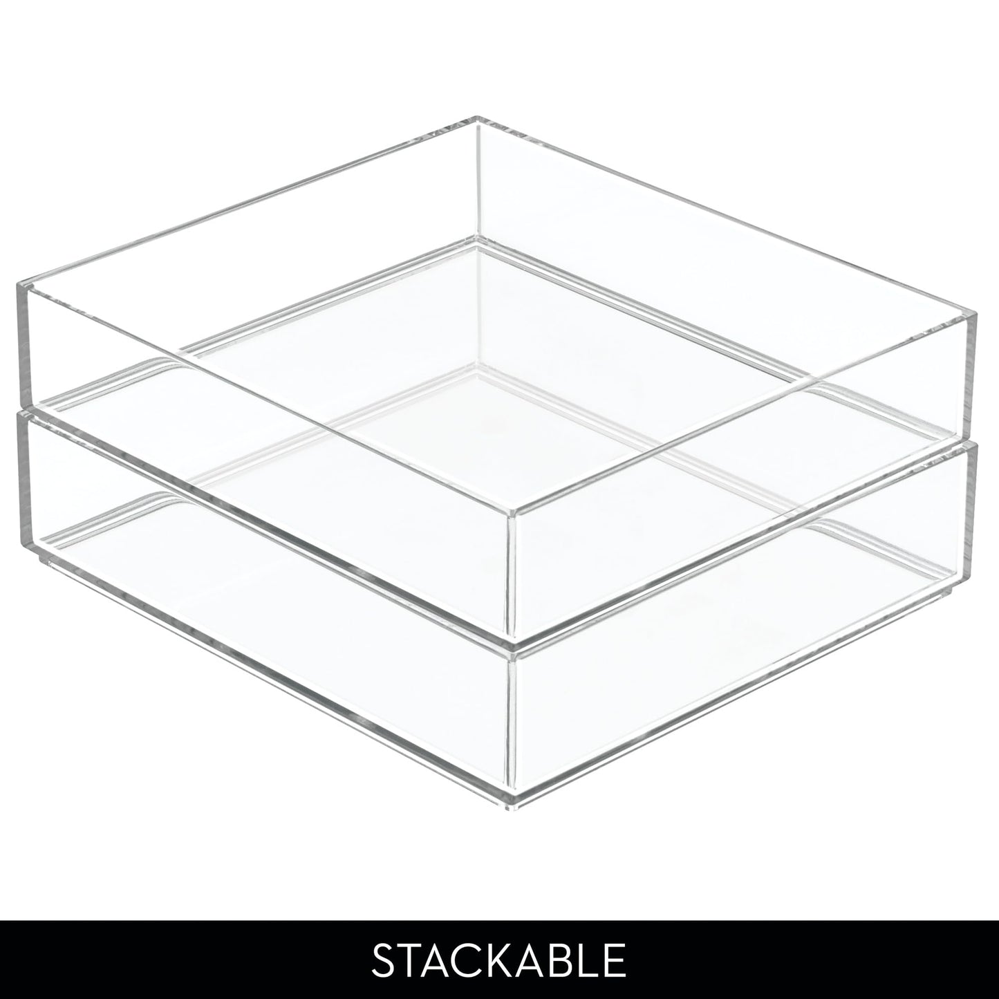 iDesign Stackable Makeup Drawer Organizer Tray - Vanity Organizer or Desk Organizer, Set of 4, Clear