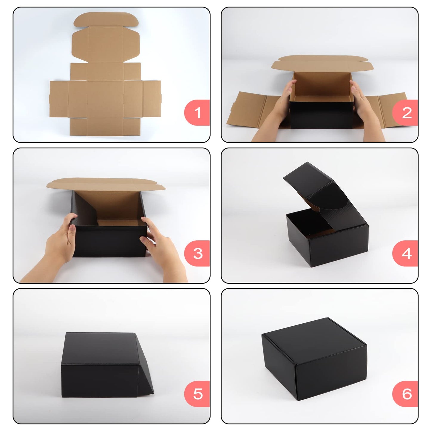 Hoikwo 25 Pack 8x8x4 Shipping Boxes for Small Business, Black Packaging Cardboard Boxes, Moving Mailing Packing Box