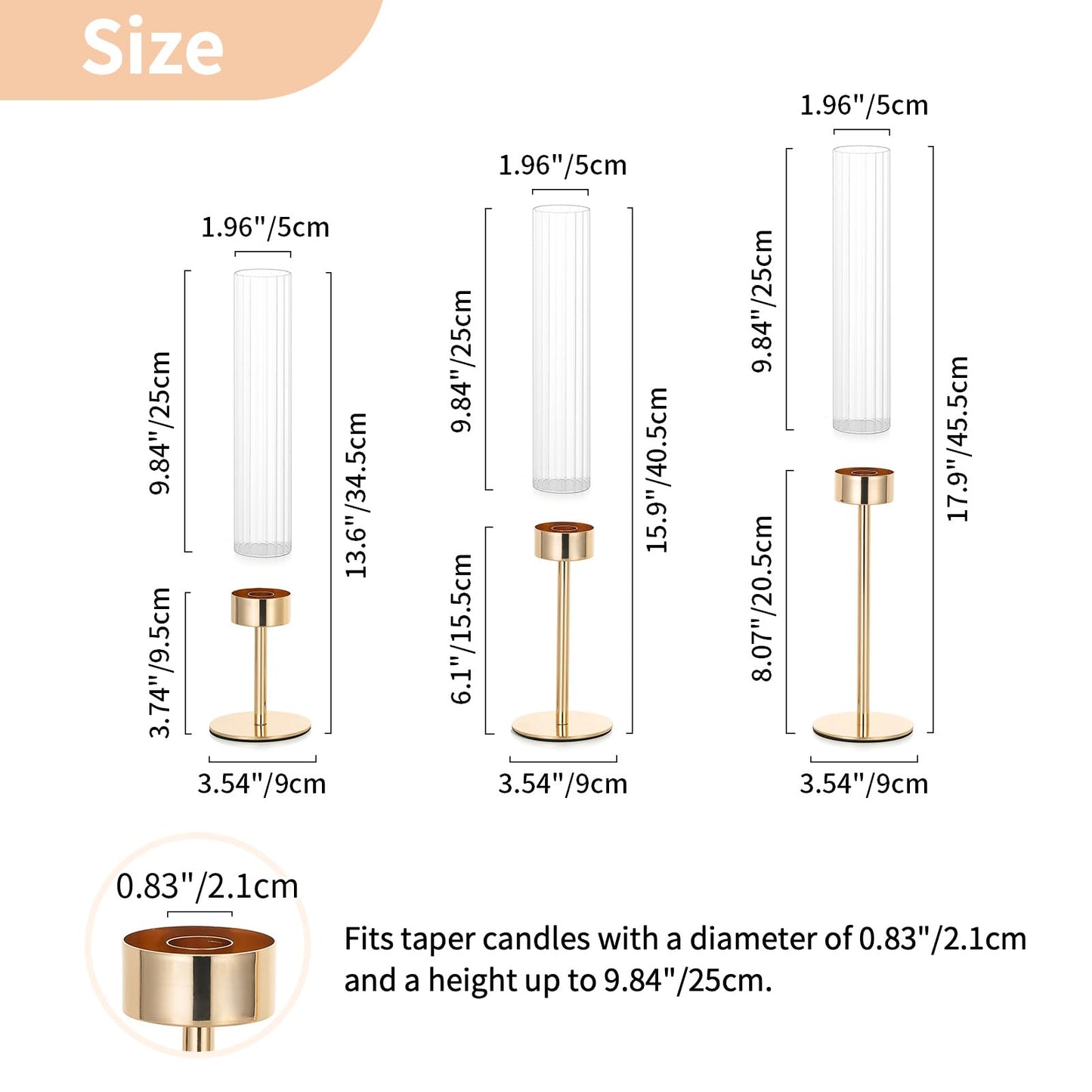 NUPTIO Hurricane Candle Holder for Centerpiece: Set of 6 Tall Candle Stick Holder with Ribbed Glass Cover - Bulk Fluted Taper Candlestick Decor for Living Room Thanksgiving Christmas