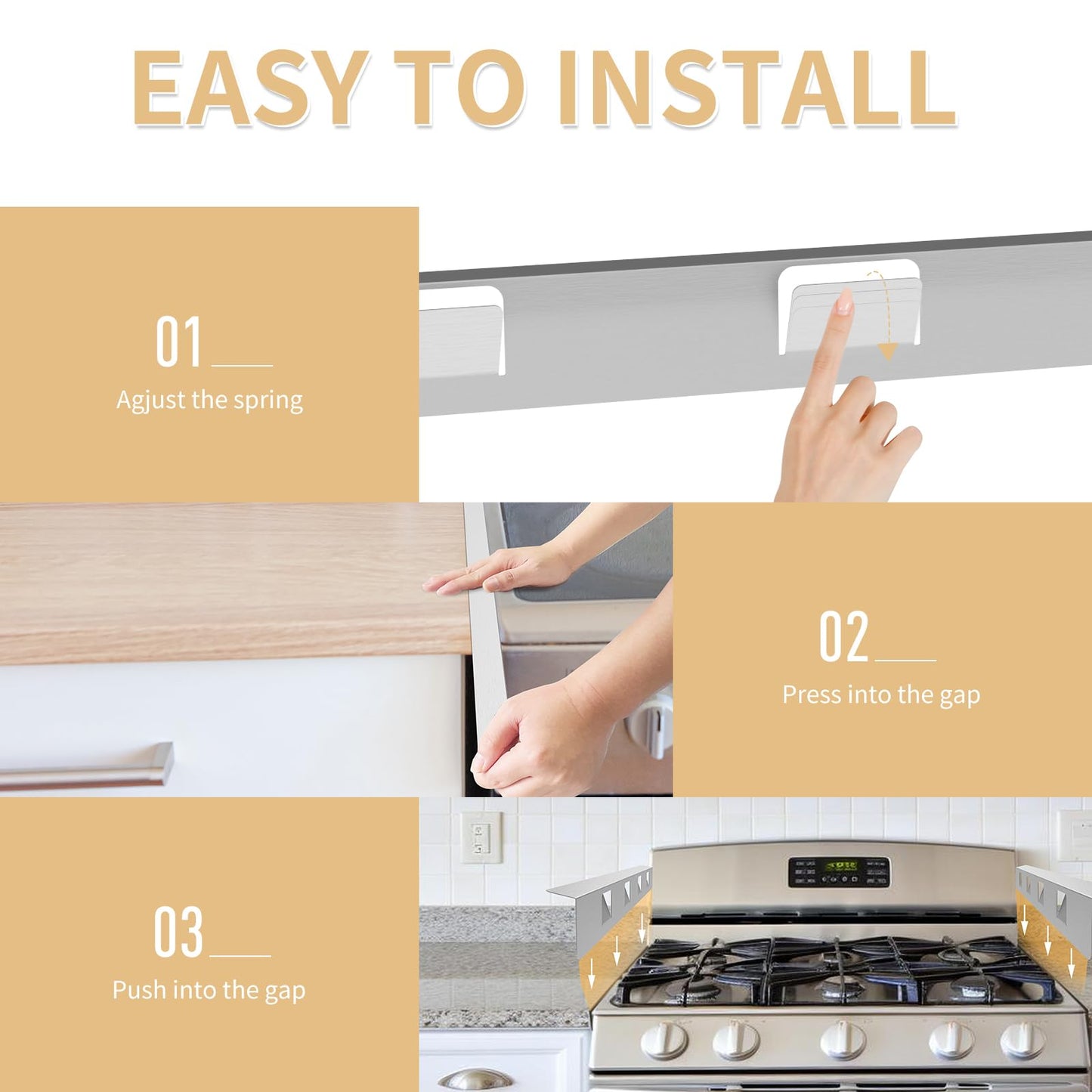 MOFINO Stove Gap Covers 316 Stainless Steel,2 Pack 23.2" Stove Gap Filler,Heat Resistant Stove Gap Guards,Between Stove and Counter Slide In Range Trim Kit for Kitchen,Silver