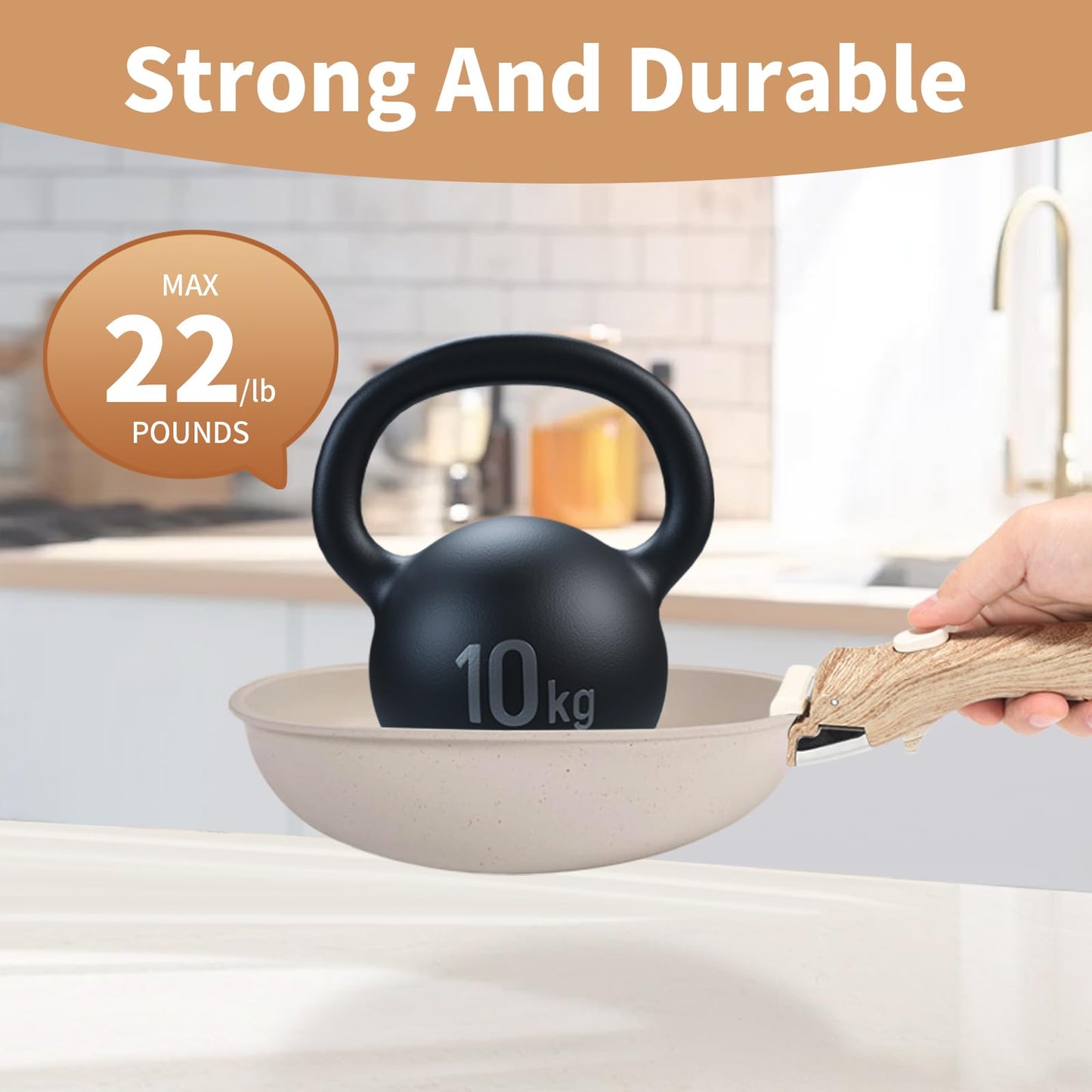 Parakatoikos Removable Handle Wood-Like, Detachable Handle for Pots and Pans, Universal Cookware Handles, Compatible with Thin Edge Cookware, 2 Pack