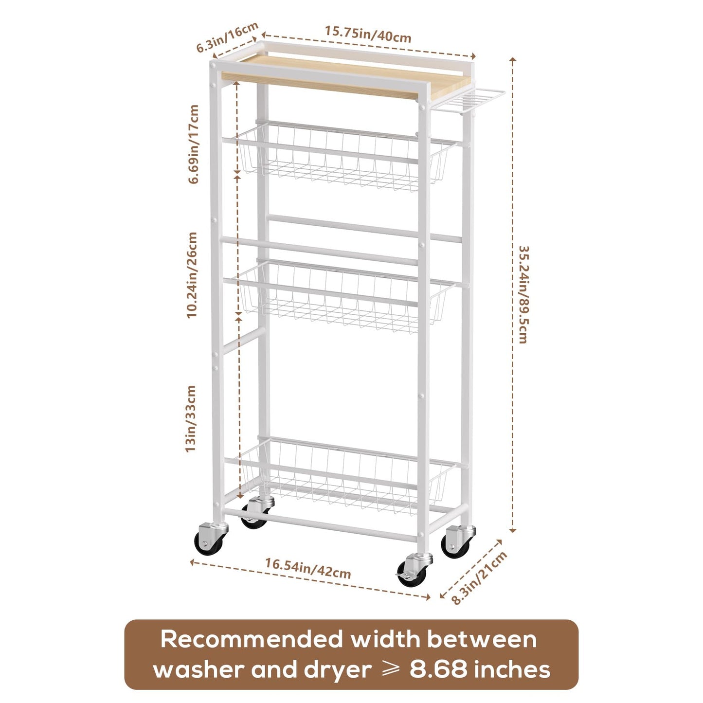PAPAGIFTREE 4 Tier Slim Rolling Storage Cart with Pull-Out Baskets, Narrow Sliding Storage Slim Laundry Cart Slim Rolling Kitchen Cart