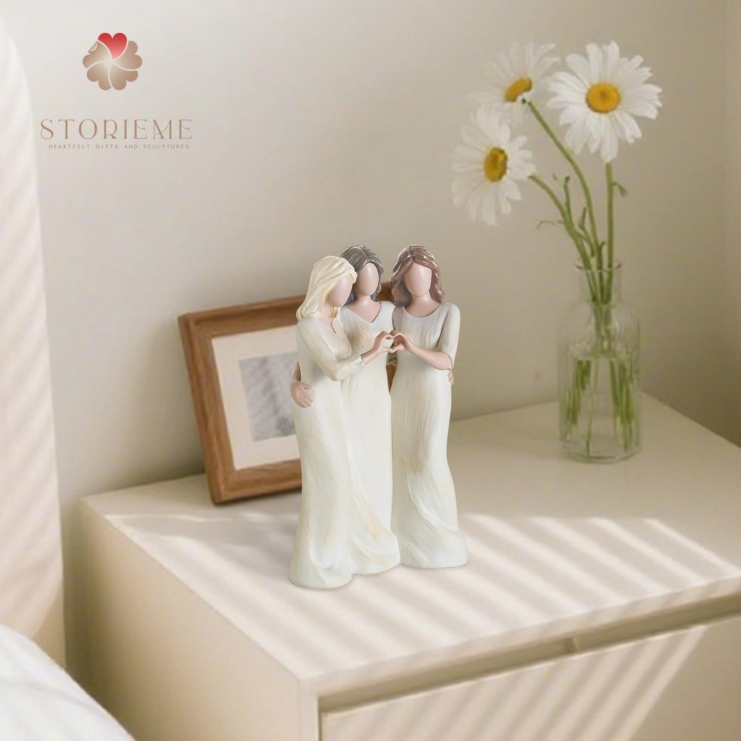 Storieme Friend Birthday Gifts for Women: Unique 3 Sisters Friendship Resin Figurines Statue - Trio Sisters Gift from Sisters - Special Christmas Friendship Day Present for Besties Female