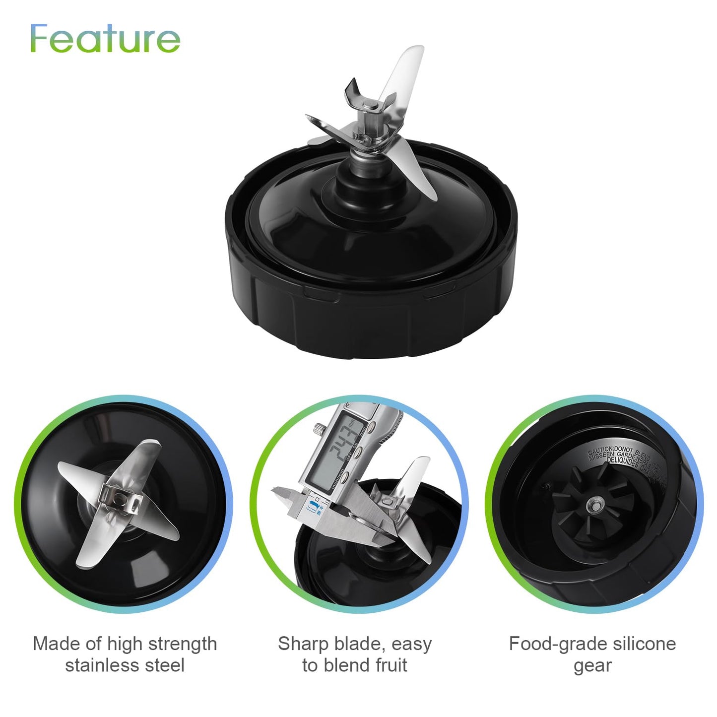 MEET JUICE Blender Replacement Parts Compatible with Ninja Auto-iQ Blenders, 24oz Cups with Lids and 7-Fin Extractor Blade for BL480 BL640 BL642 Series (Compatible with 7-Fin Systems Only)