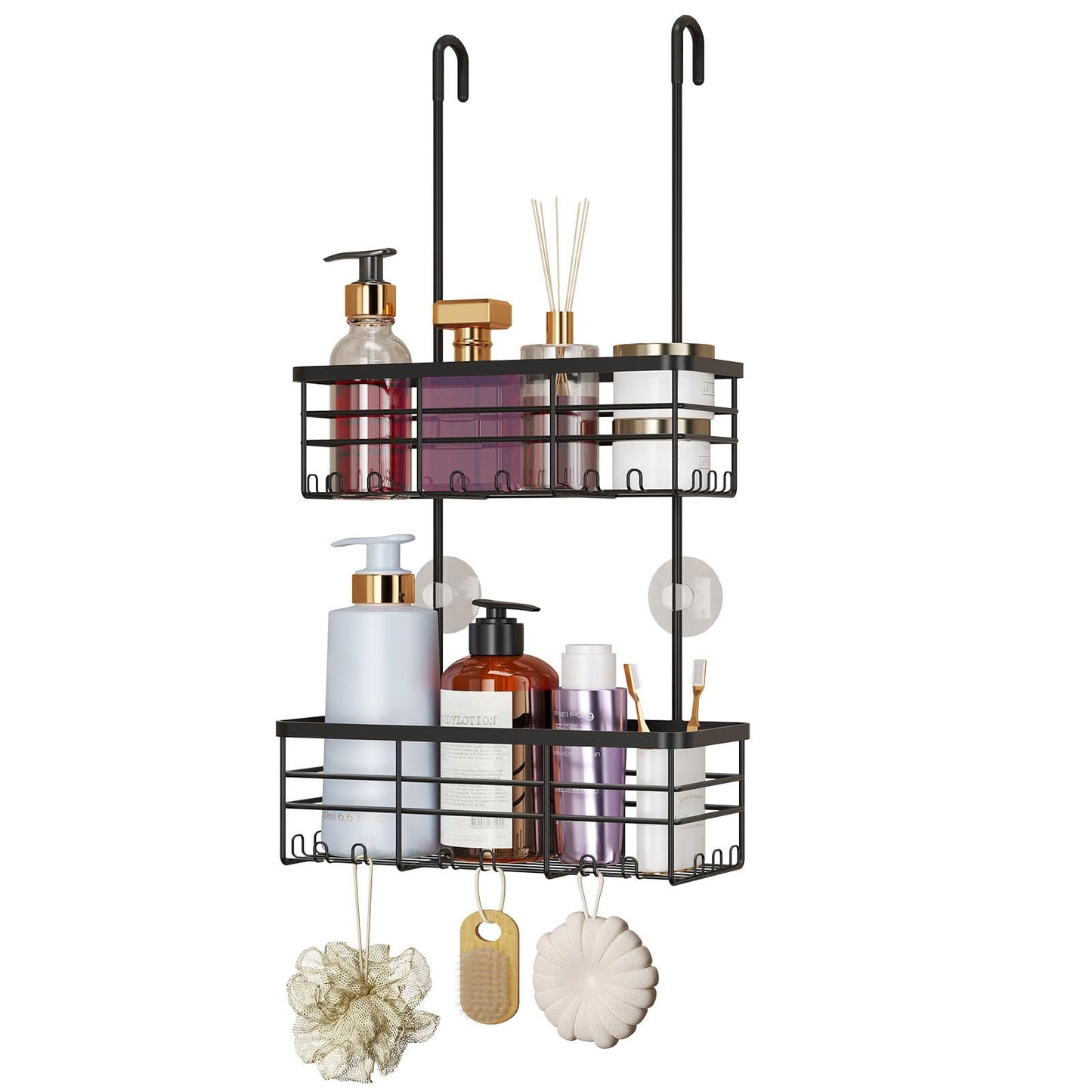 HapiRm Hanging Shower Caddy Organizer - No Drilling Shower Organizer with Hooks, Rustproof & Waterproof 304 Stainless Steel Bathroom Shelves - Black