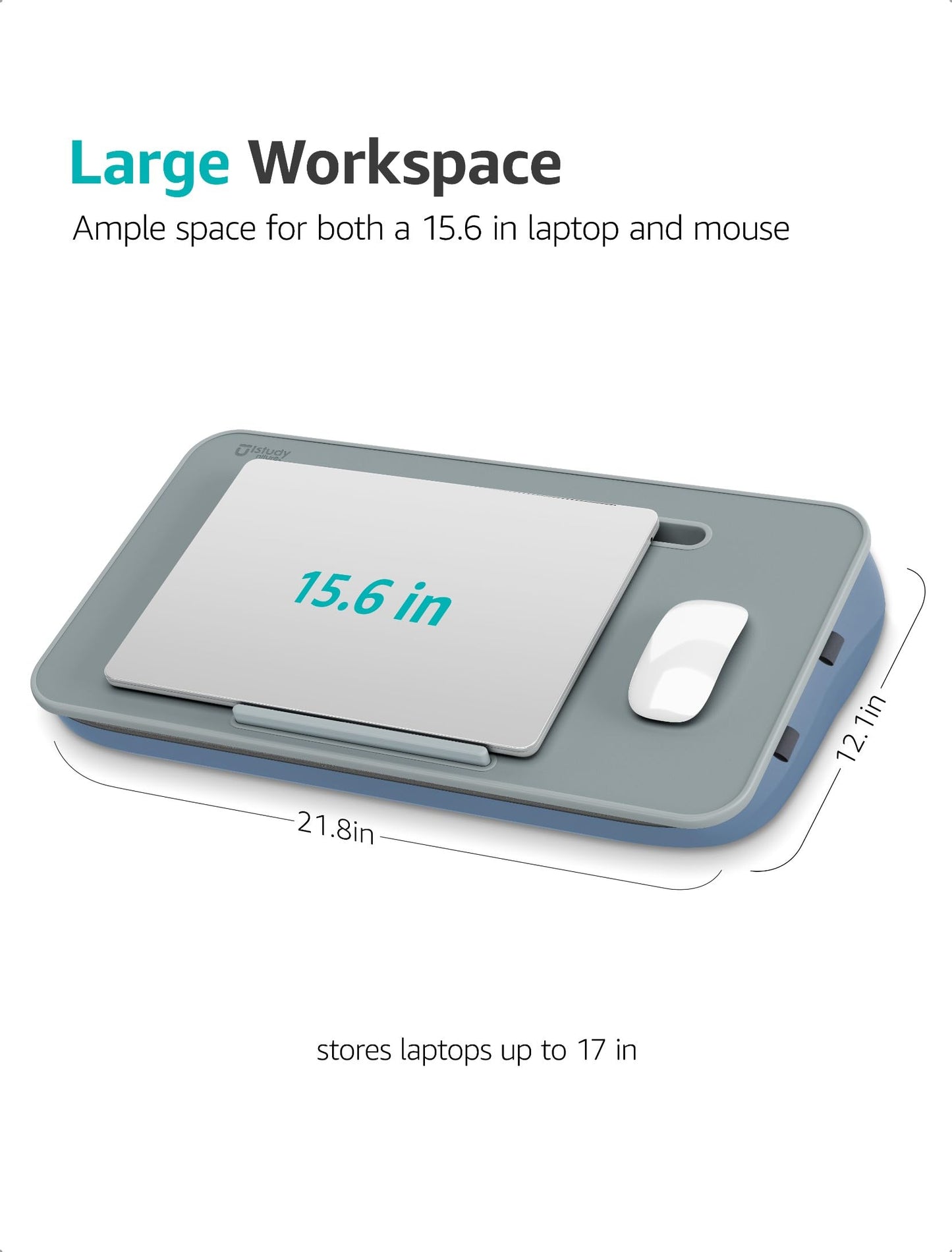 Istudyniture Lap Desk | Portable Laptop Desk & Stand – Fits Up to 17 inch – Washable Cushion, Built-in Phone Holder – for Bed, Couch, Sofa, Floor – Writing, Reading, Home Office – Large, Grayish Blue