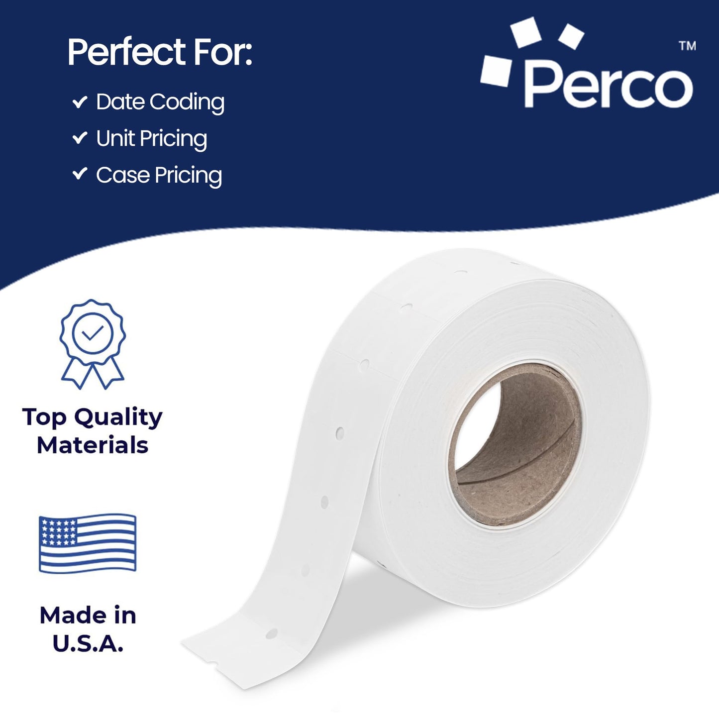 Perco 1 Line Removable Adhesive Labels - 8,000 Blank Price and Date Gun Labels for Perco Lite, X, Plus and Pro 1 Line Price and Date Guns - 8 Rolls, 1 Sleeve - Made in USA