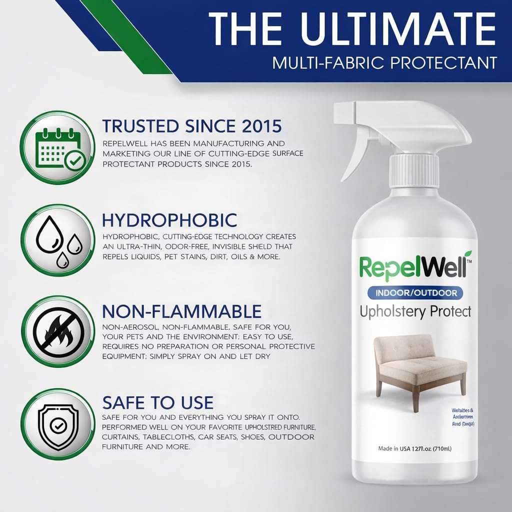 Eco-Friendly Upholstery Protect Stain & Water Repellent Spray 24oz – Non-Toxic, Pet-Safe Formula for Fabric, Leather, & Suede – Long-Lasting Stain Guard Keeps Furniture Clean & New