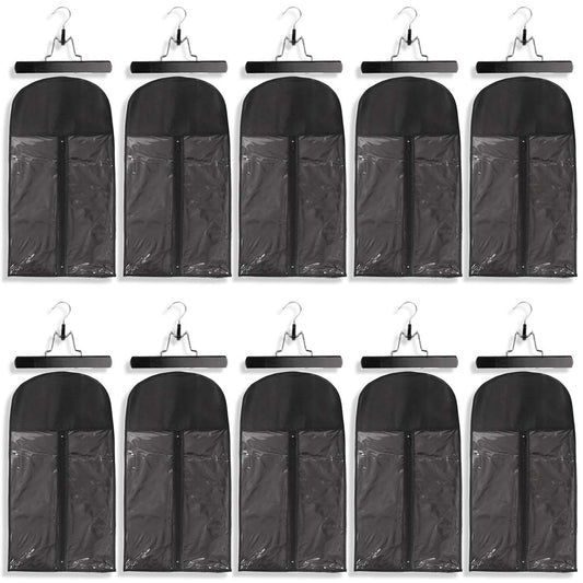 10 Pack Hair Extension Storage Bag Hair Extension Hanger Strong Holder Dust-proof Portable Suit with Transparent Zip Up Closure- Lightweight, Waterproof and Portable (Black)