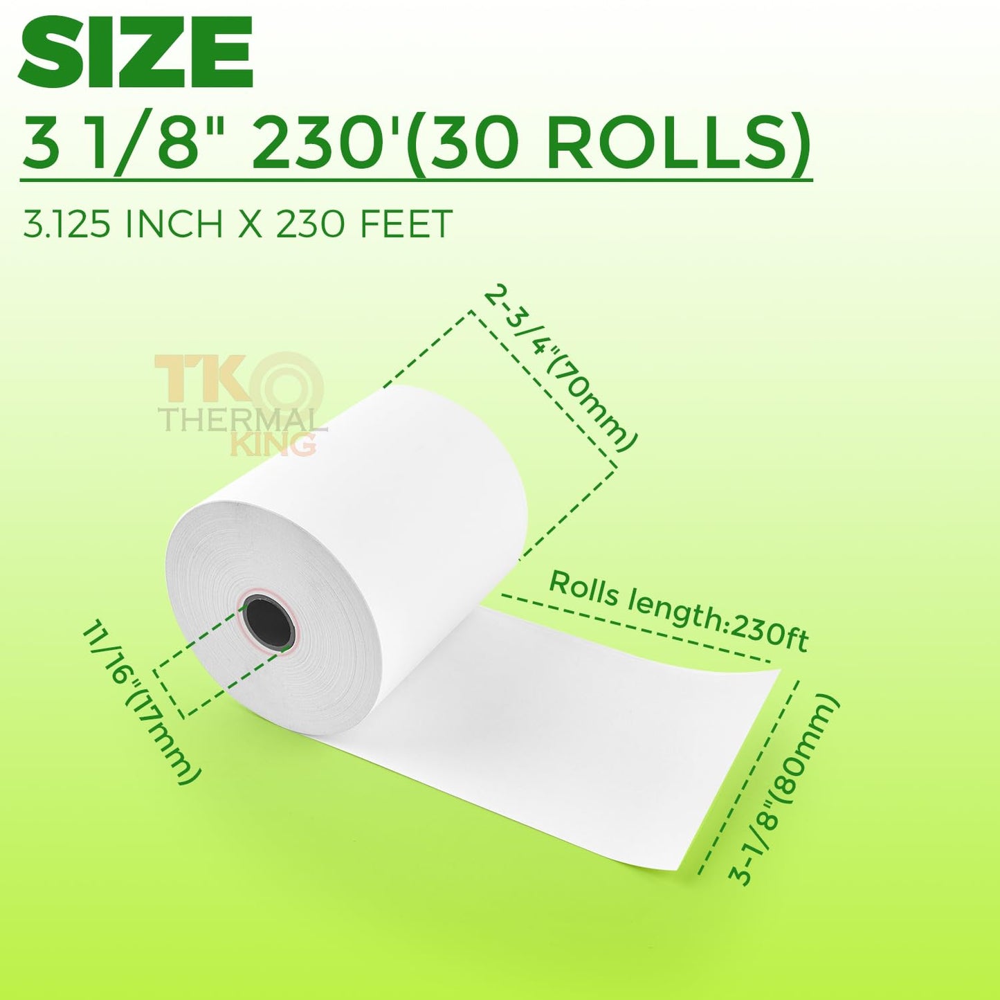 TK Thermal King, (30 Rolls) 3 1/8" x 230' Thermal Paper, POS Receipt Paper for Retail Business Cash Register, Fits Most Credit Card Terminal Point Of Sale