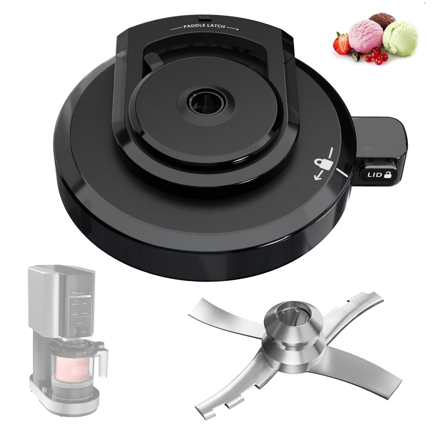 NC301 Outer Bowl Lid with Paddle for Ninja Ice Cream Maker,Reusable Creami Lid Replacement with Blade, Creami Replacement Parts Compatible with NC299AMZ/NC300/NC301 Series, Dishwasher Safe