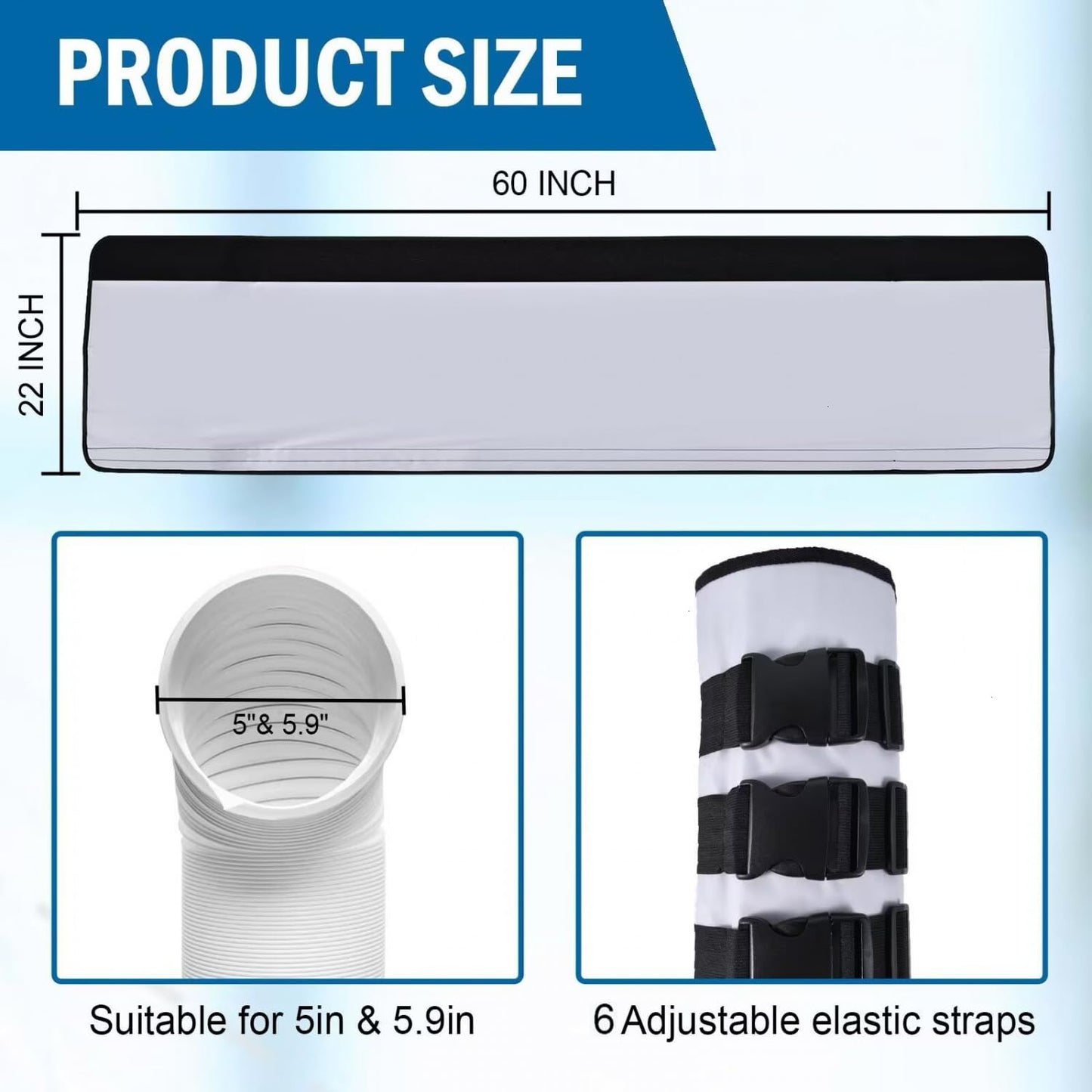 YoleShy 2 Pack Portable AC Hose Insulation Sleeve Thick Portable Air Conditioner Hose Cover Wrap for 5" & 5.9" Diameter Easy Installation AC Duct Insulation Wrap with 6 Adjustable Buckle Bands