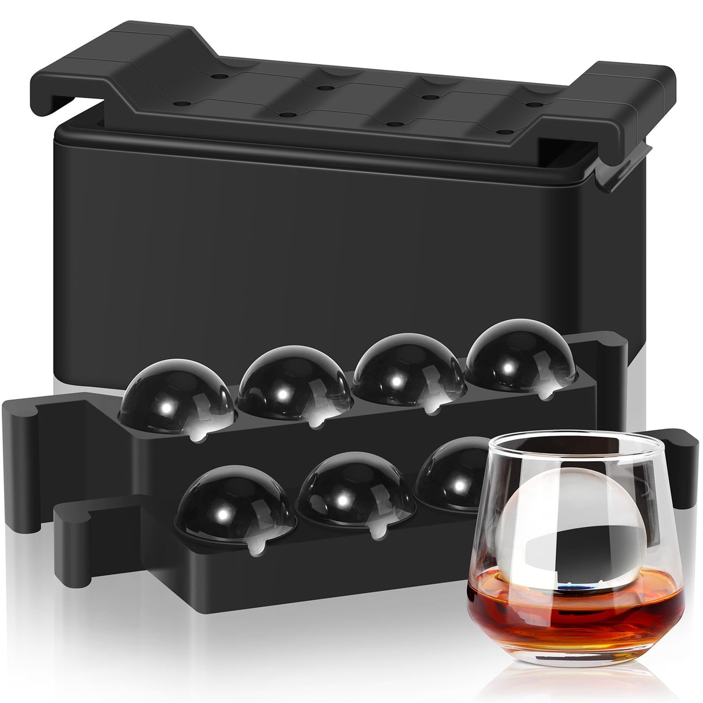 Mooues Clear Ice Cube Maker, 8 Large Whiskey Ice Cubes Mold, 2 Inch Silicone Ice Cube Tray, Easy-Release Sphere Ice Maker,Bourbon Gifts For Men Dad Boyfriend Boss Who Have Everything